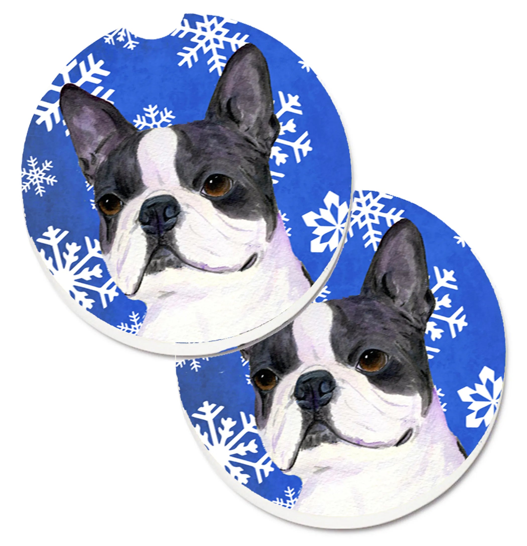 Dog Themed Holiday Christmas Cup Holder Car Coasters (Set Of 2)