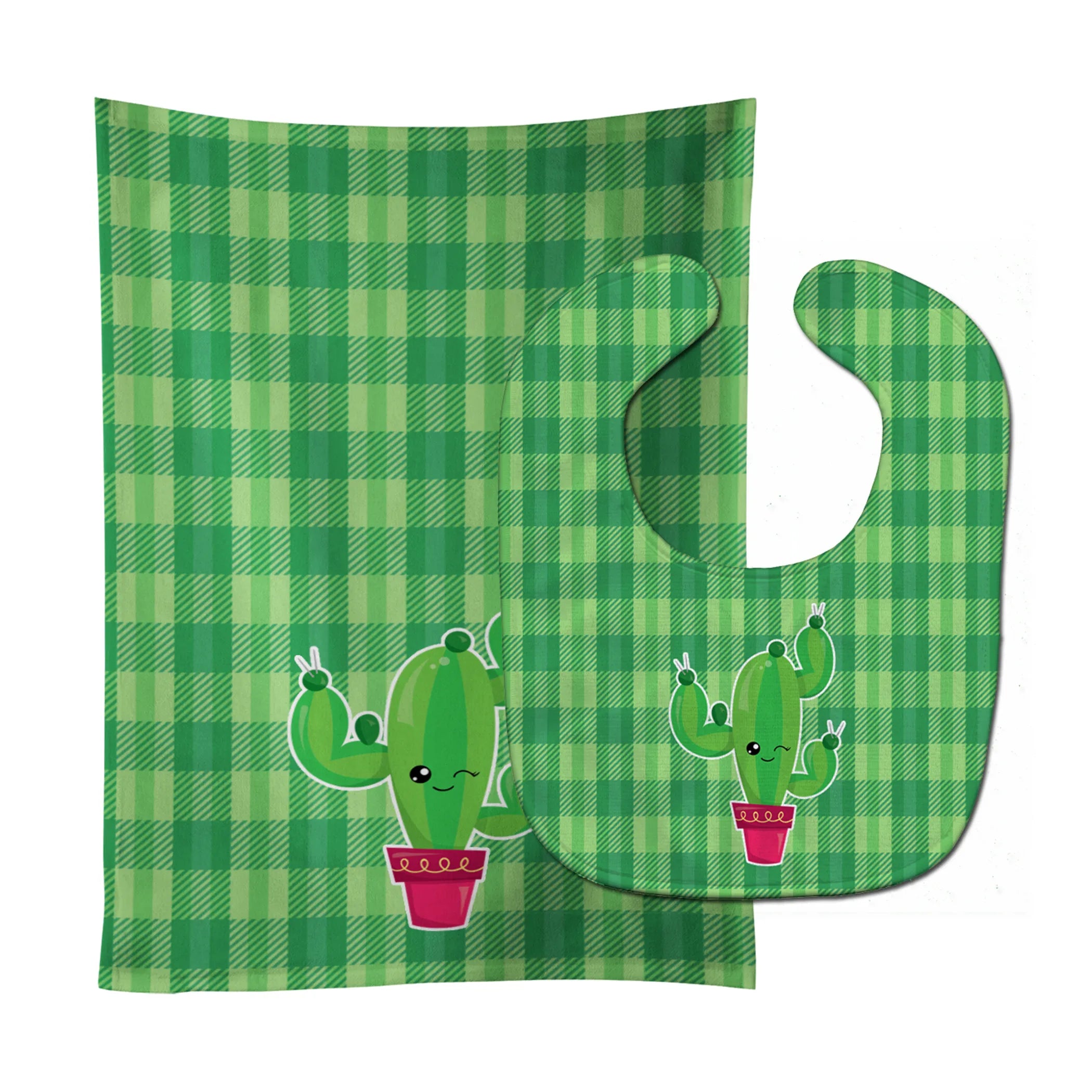 Plaid Flower Baby Bib & Burp Cloth