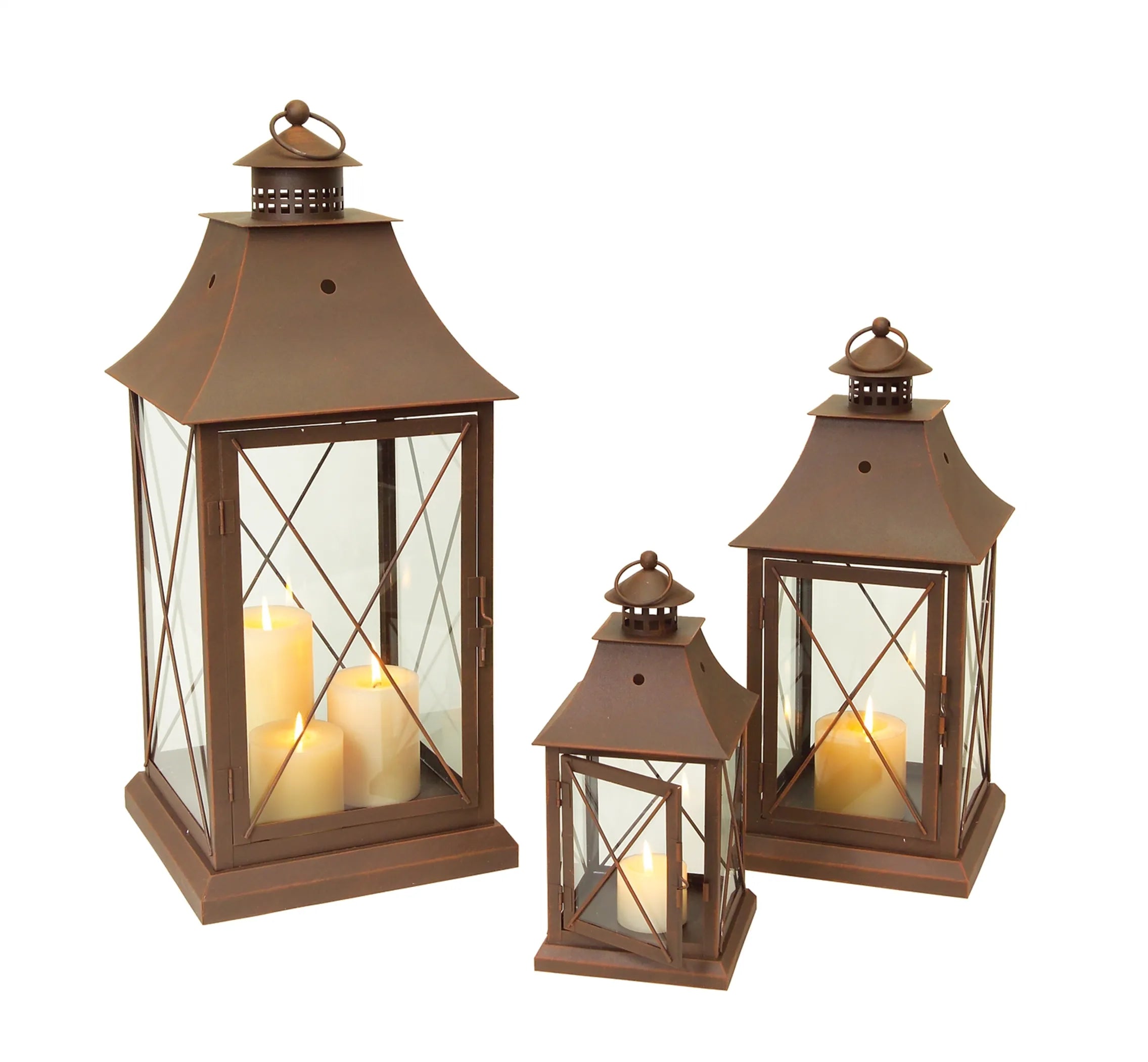 Lantern (Set Of 3) 11.5', 17', 24'H Metal/Glass