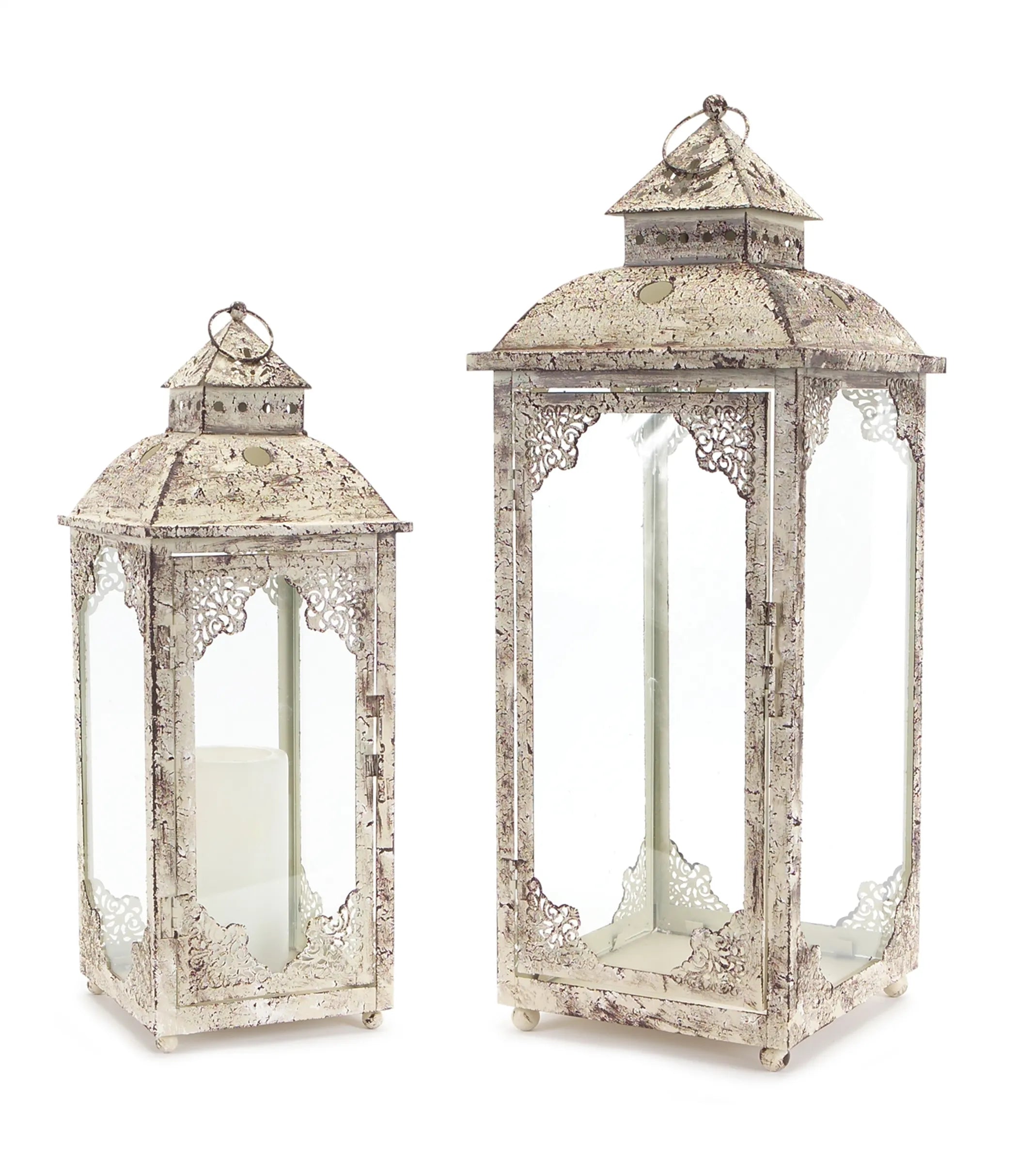 Lantern (Set Of 2) 17.5'-22'H Iron/Glass