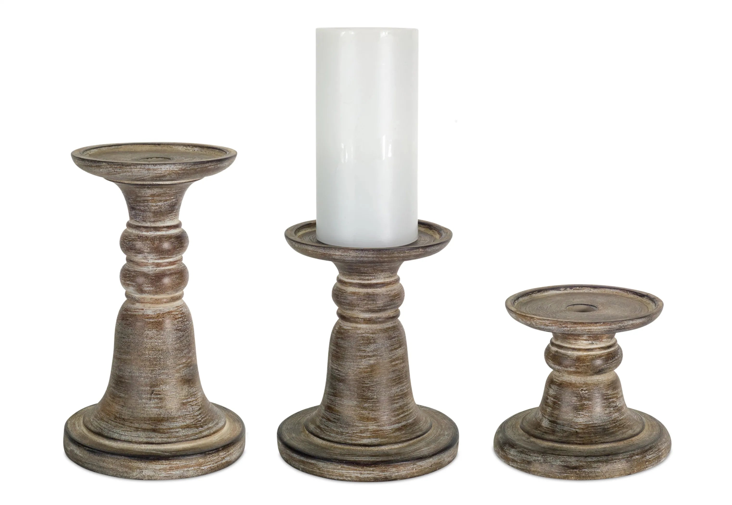 Candle Holder (Set Of 3) 5'H, 7'H, 9.25'H Stone Powder/Resin