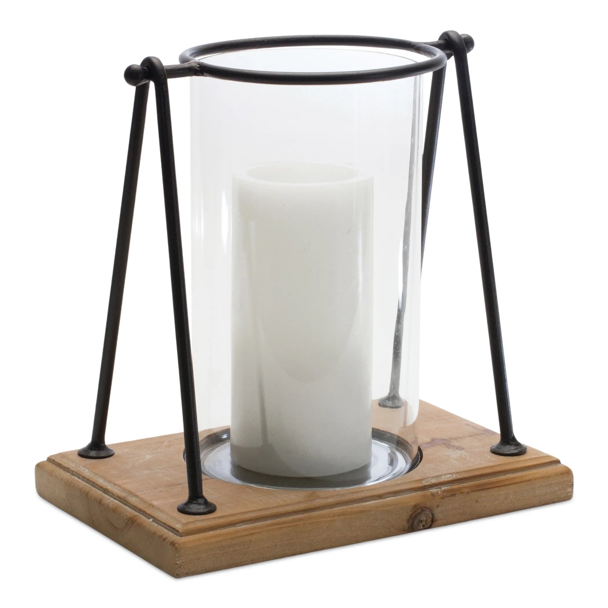 Modern Framed Candle Holder With Wood Base