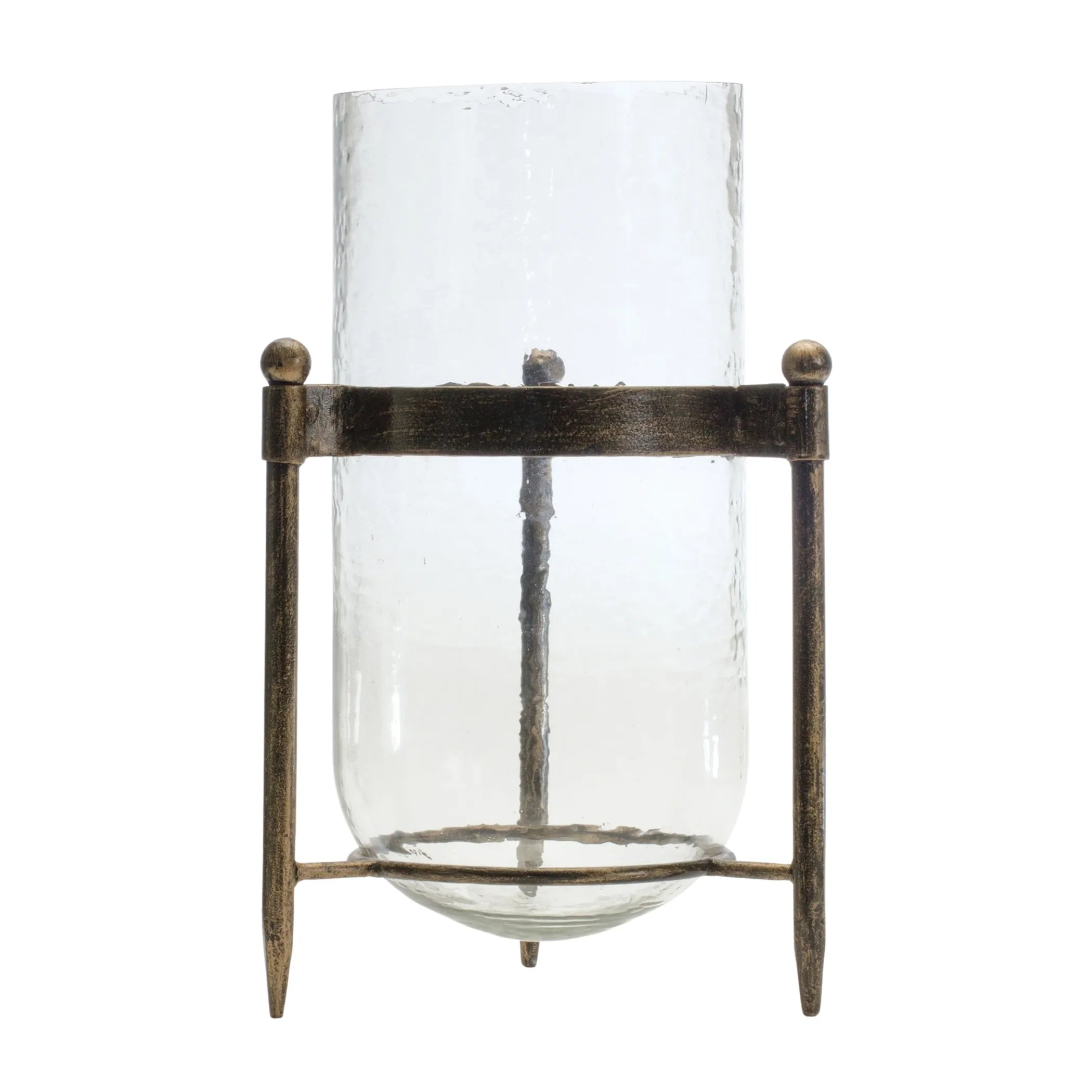 Glass Hurricane Candle Holder In Metal Stand
