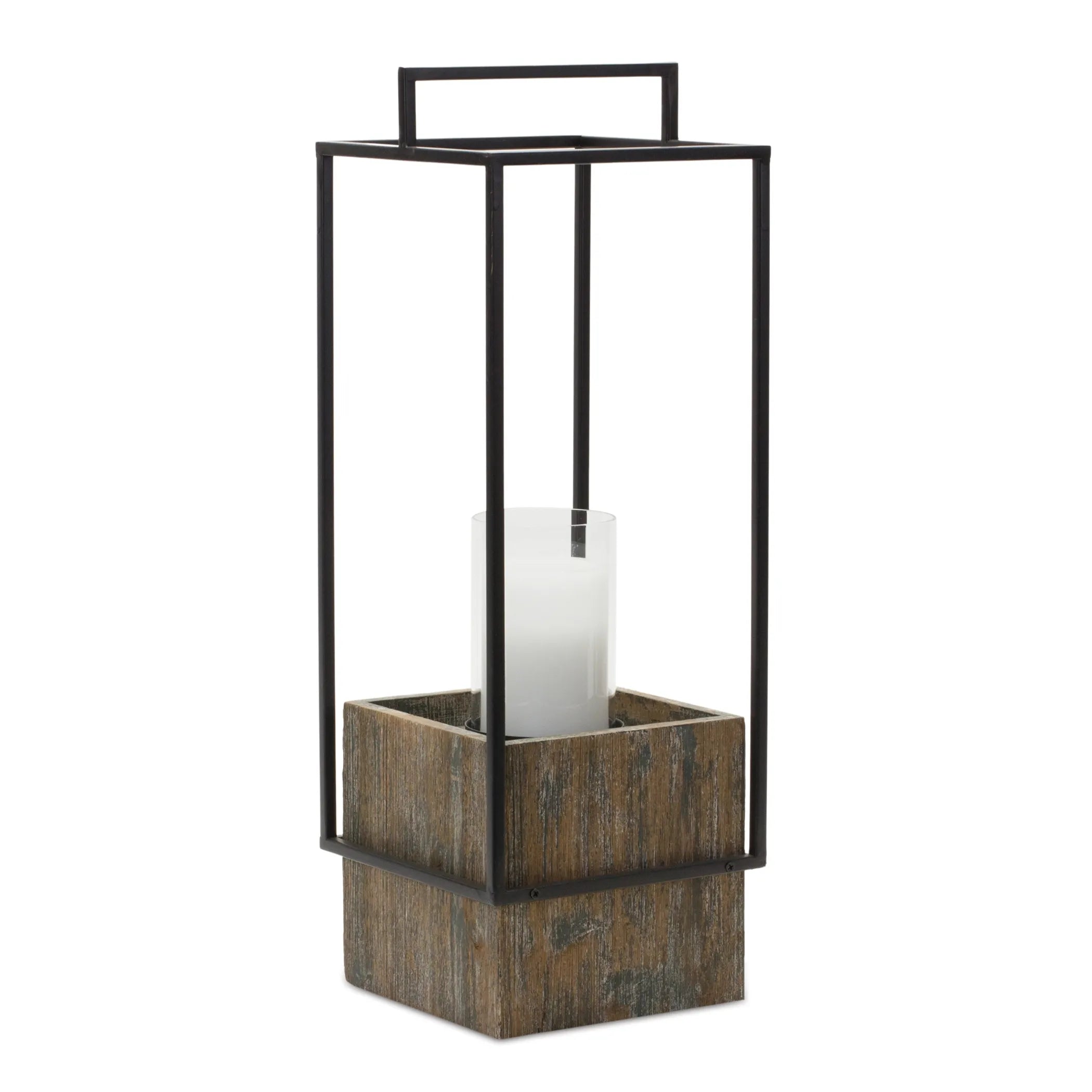 Wood Candle Holder With Metal Frame
