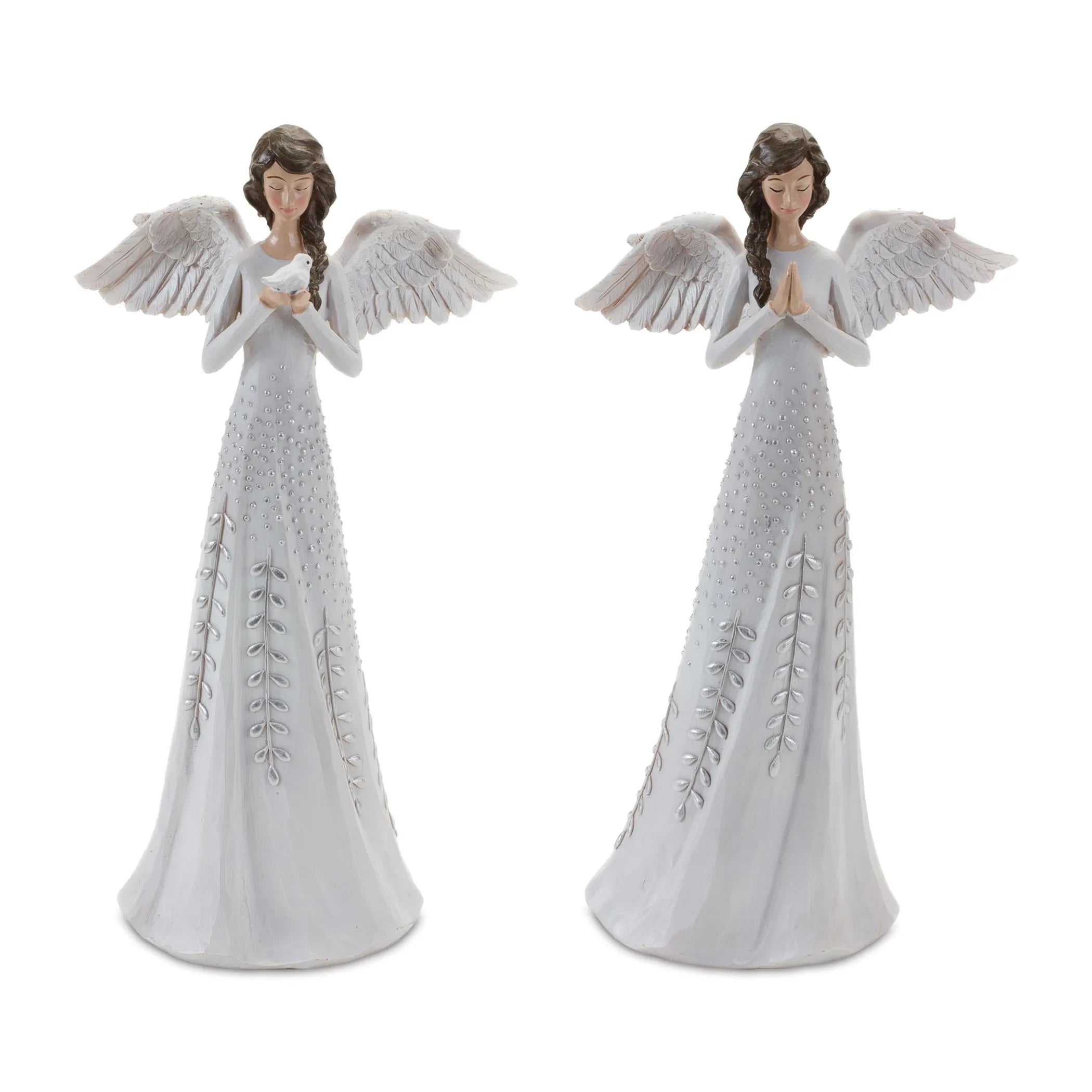 Angel Figurine With Silver Floral Accent