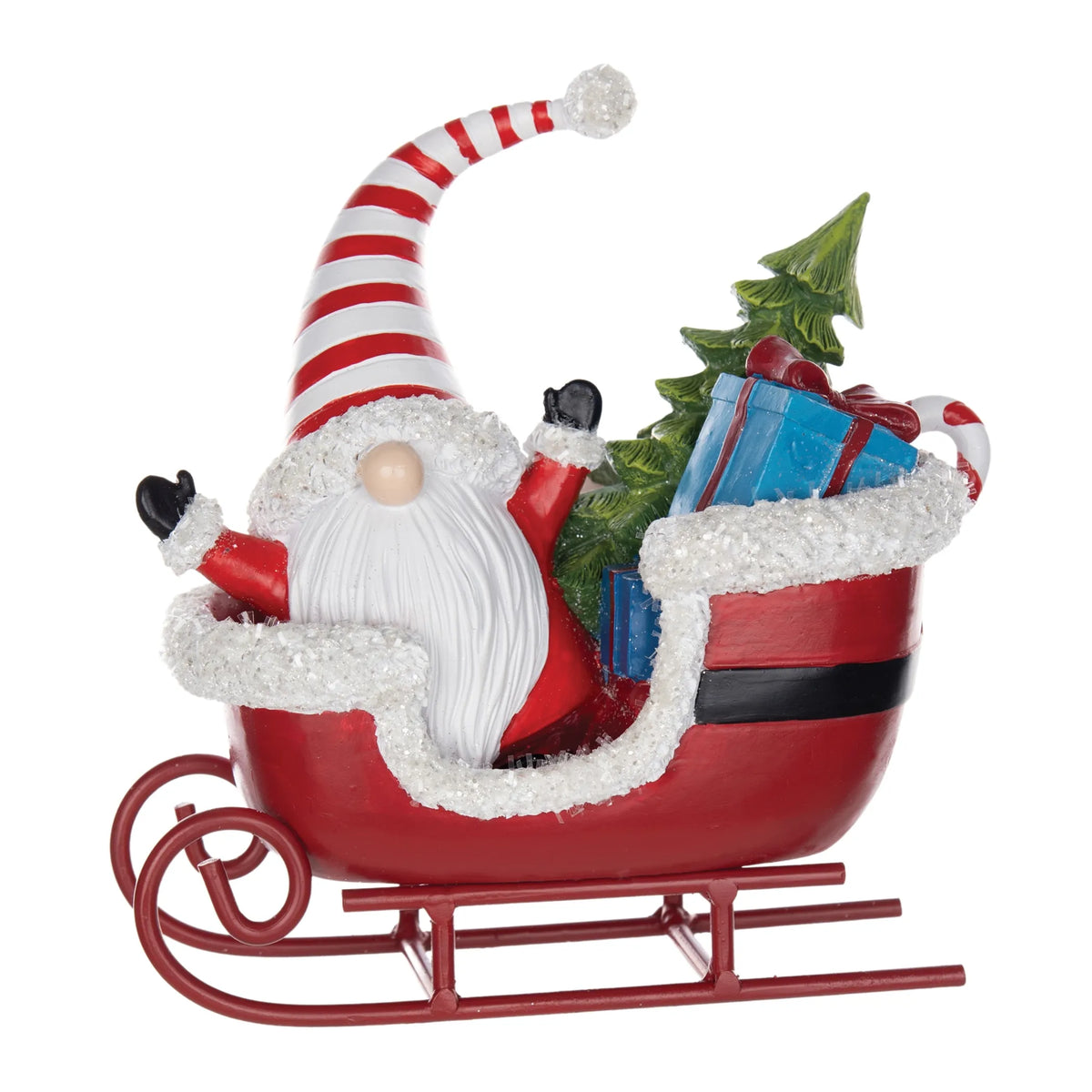Santa Gnome In Sleigh Figurine