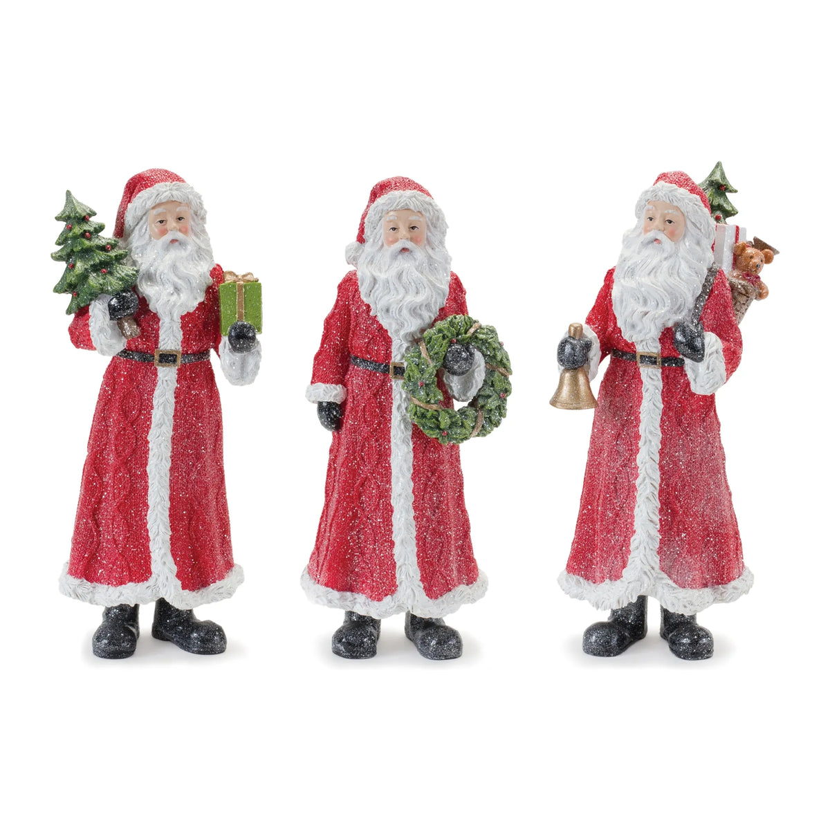 Glitter Santa Figurine With Pine Accent