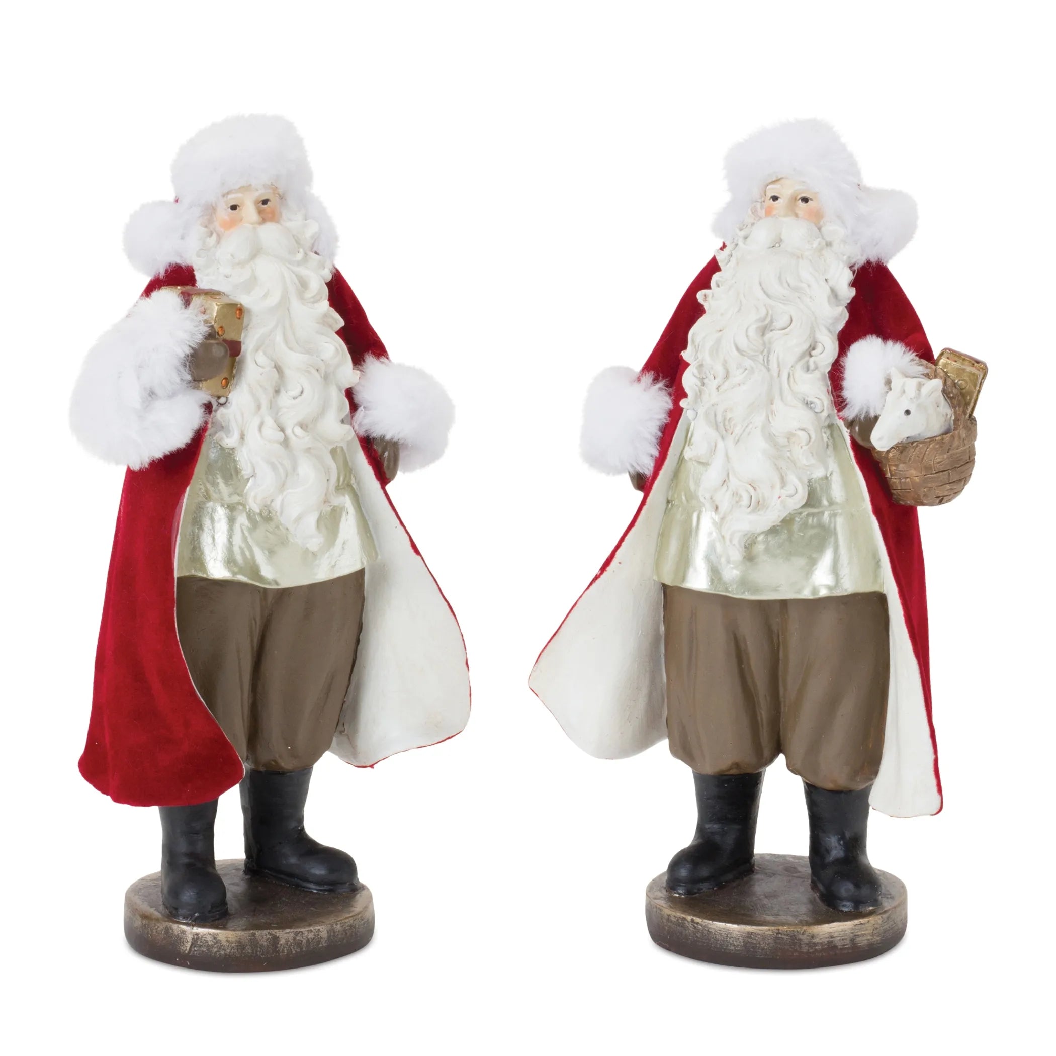 Flocked Santa Figurine With Toy Accents