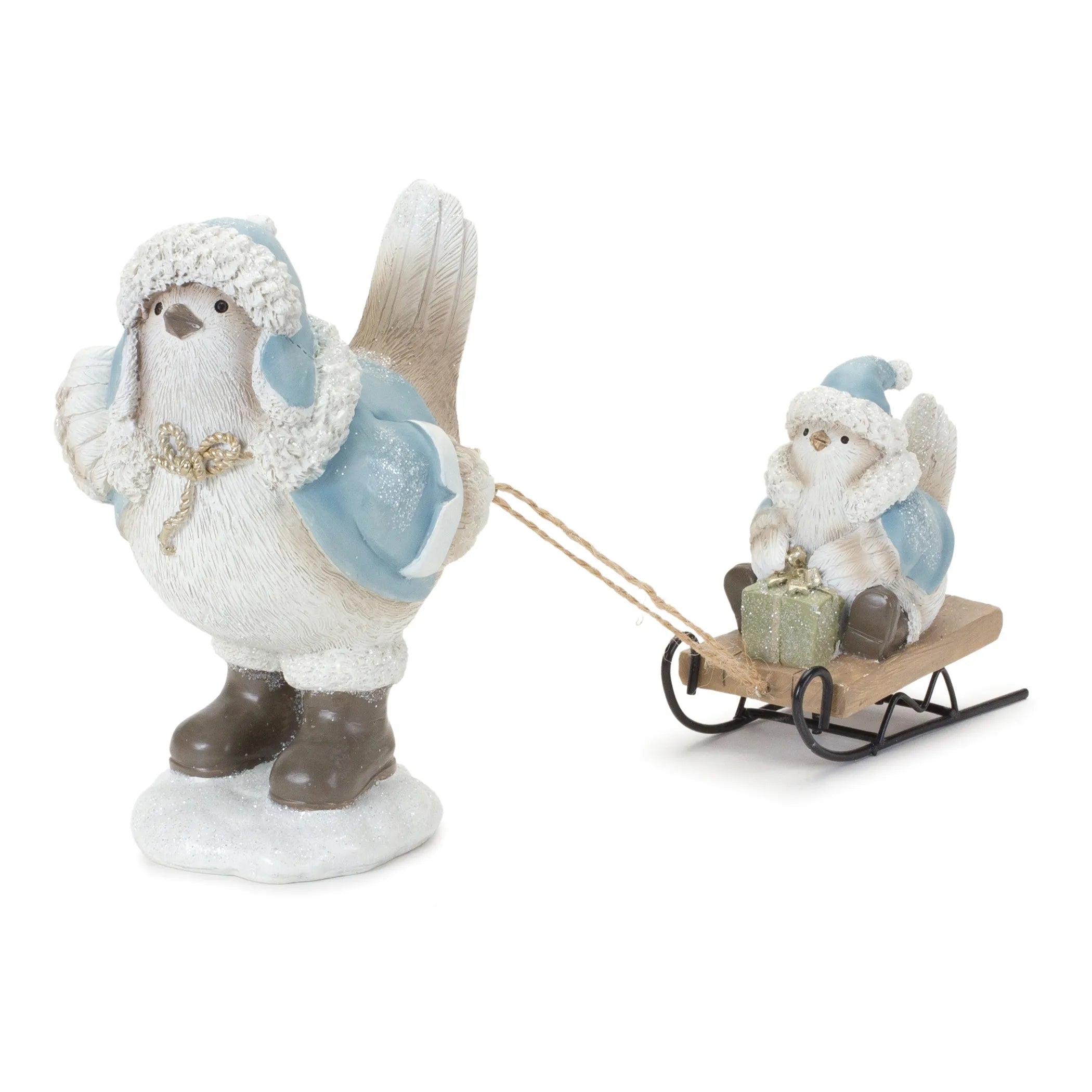 Winter Bird With Sled Figurine