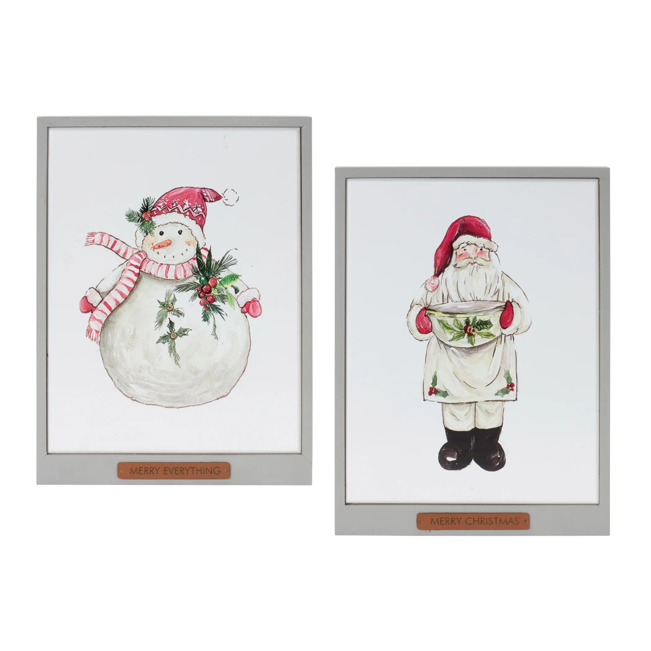 Framed Santa And Snowman Wall Art