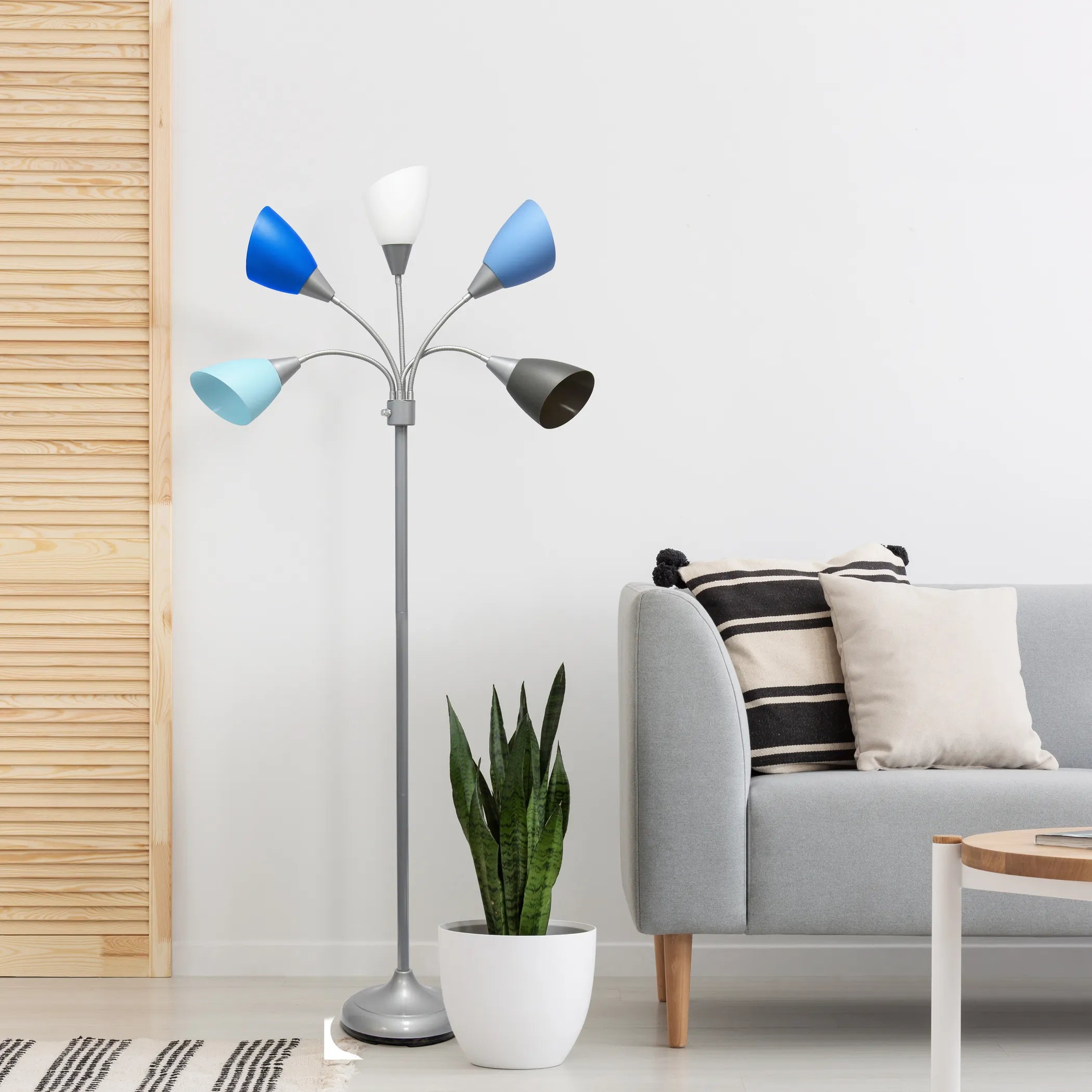 Simple Designs 67' Contemporary Multi Head Medusa 5 Light Adjustable Gooseneck Silver Floor Lamp With Shade