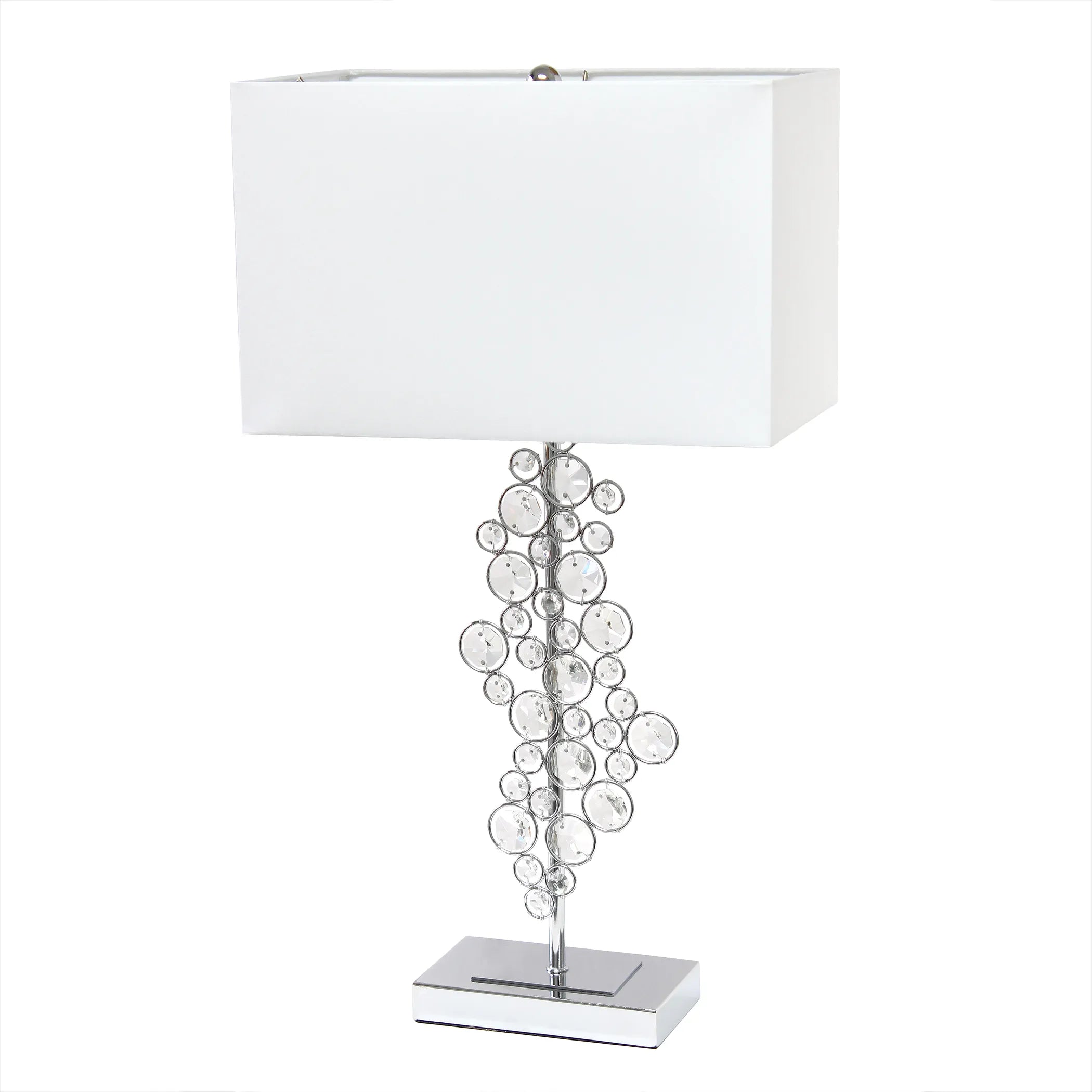Lalia Home Lumiluxxe Tall Contemporary Crystal Glitz And Chrome Glam Table Lamp With White Fabric Rectangular Shade