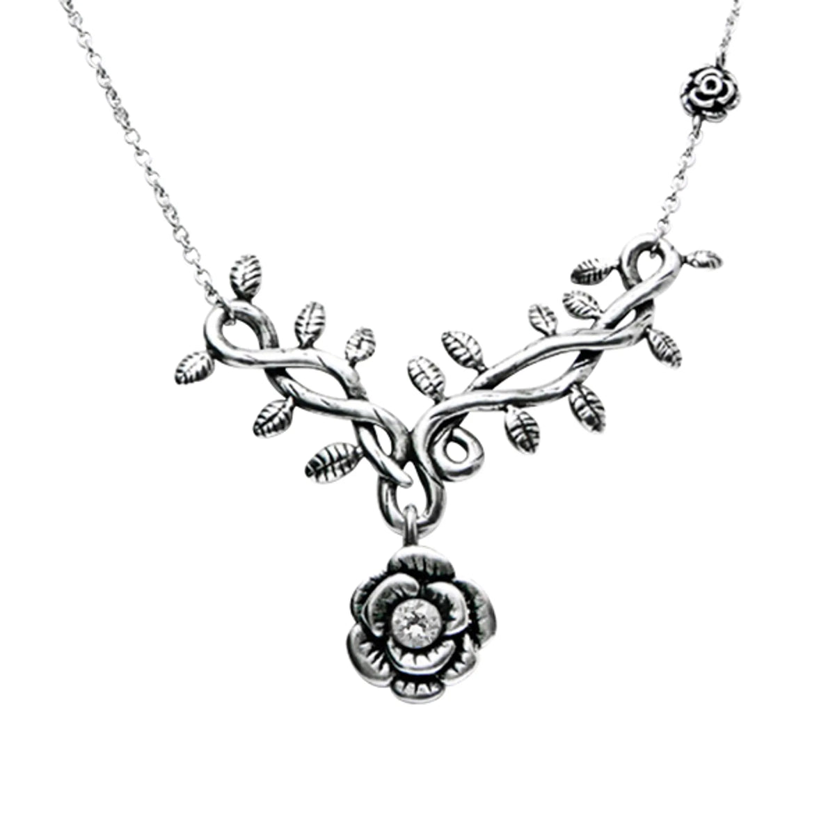 Rose Vine With White Cz Necklace