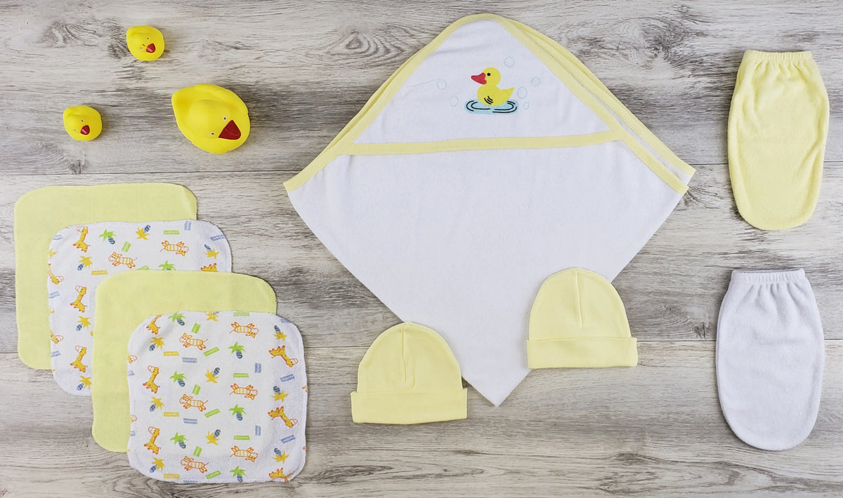 Bambini Hooded Towel, Bath Mittens And Caps