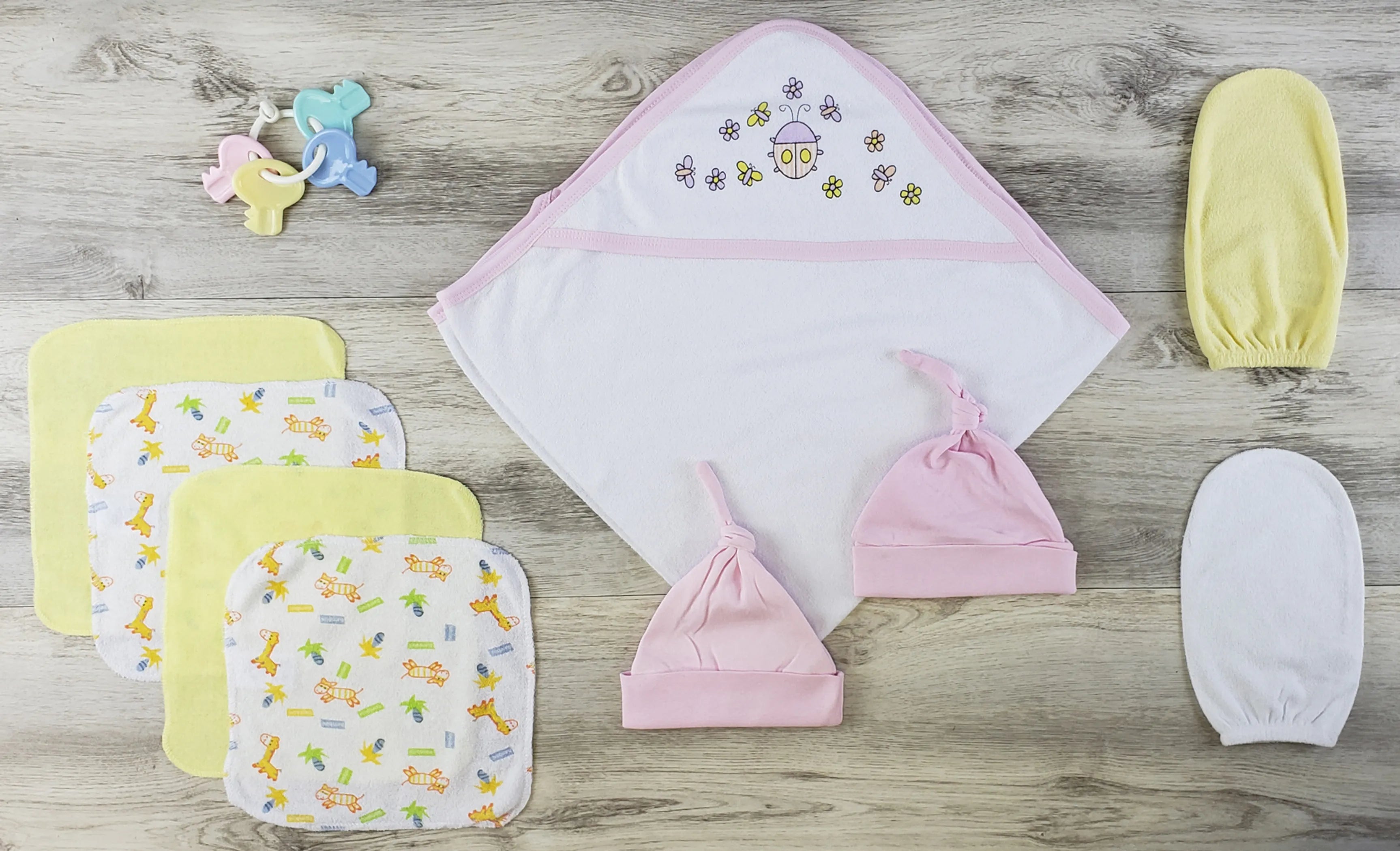 Bambini Hooded Towel, Bath Mittens, Hats And Wash Coths