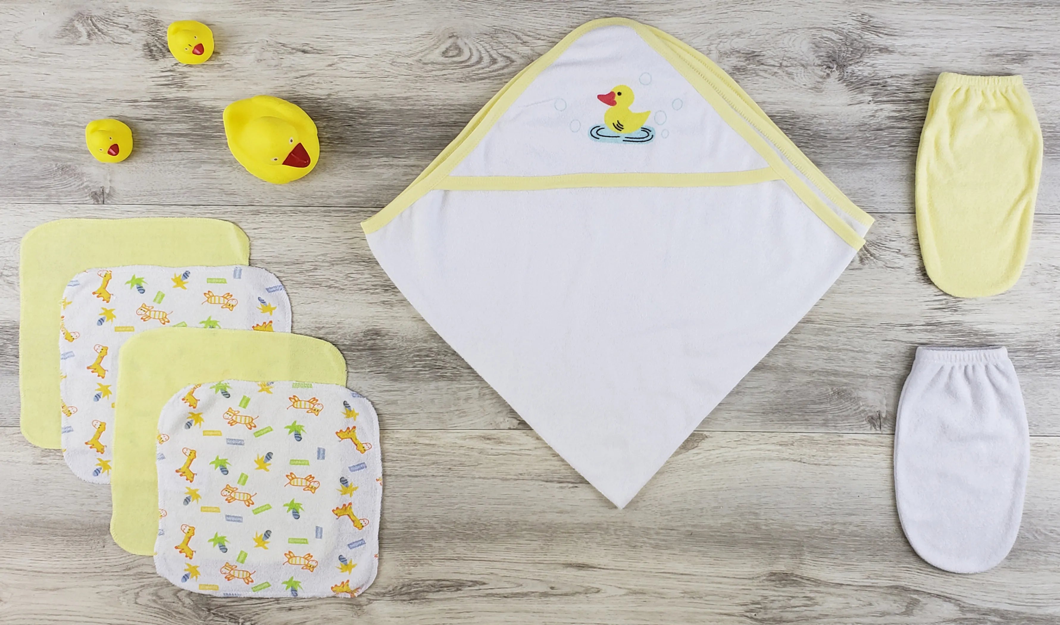 Bambini Hooded Towel, Wash Clothes & Bath Mittens