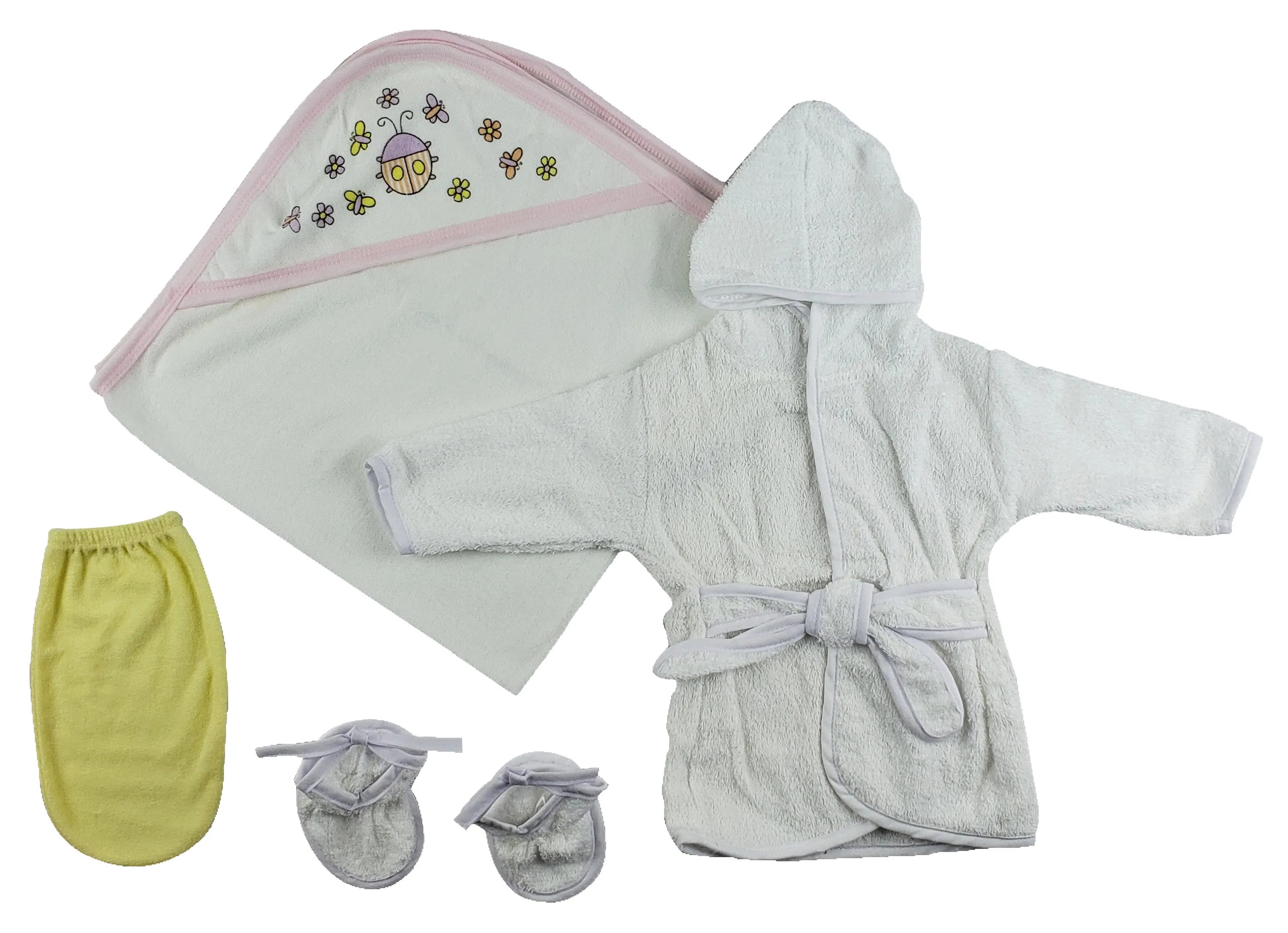 Bambini Girls Infant Robe, Hooded Towel And Washcloth Mittens