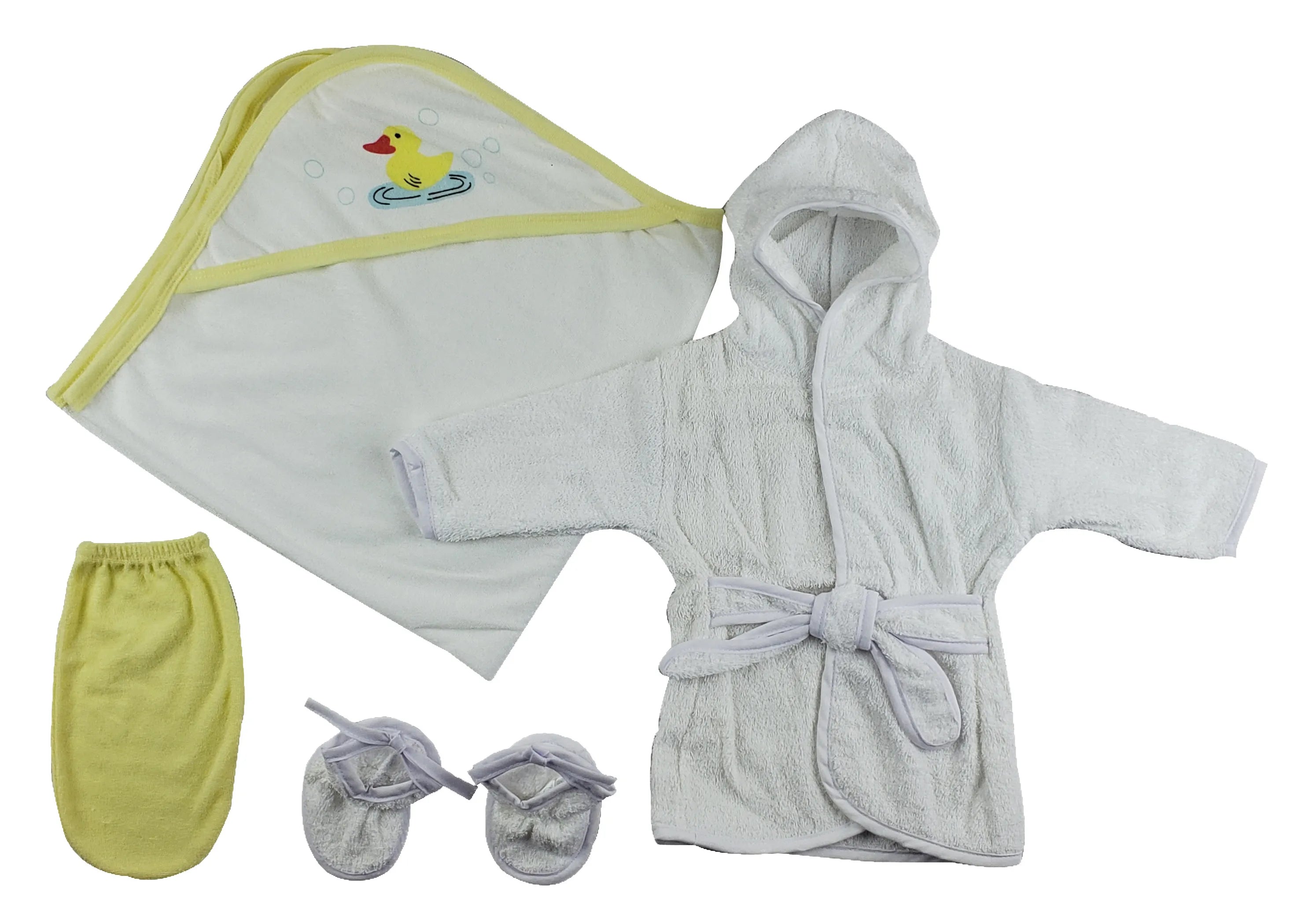 Bambini Infant Robe, Hooded Towel And Washcloth Mittens - 3 Piece Set