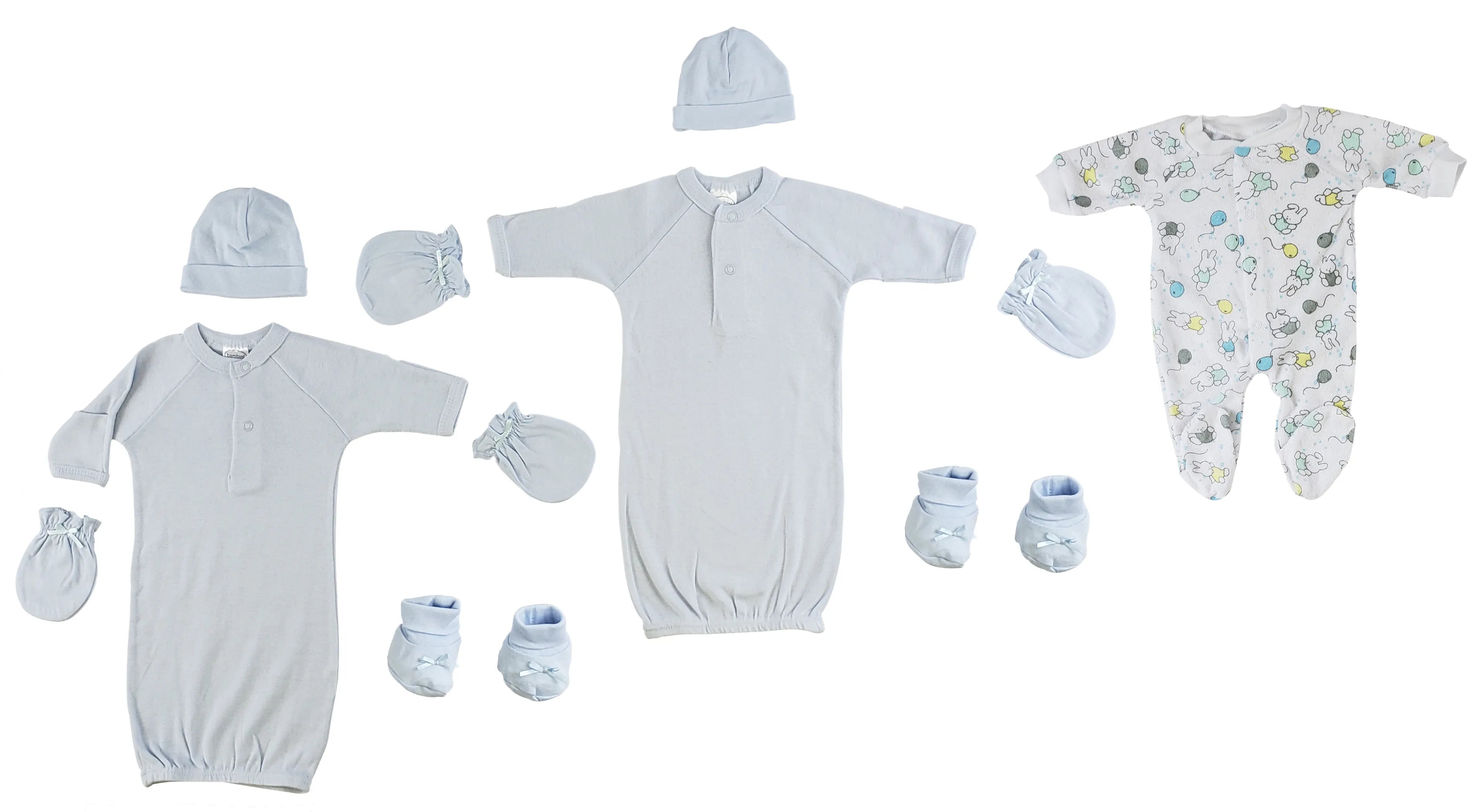 Bambini Preemie Boys Gowns, Sleep-N-Play, Caps, Mittens And Booties - 8 Piece Set