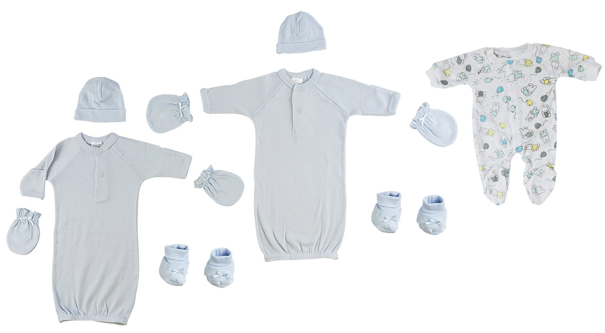 Bambini Preemie Boys Gowns, Sleep-N-Play, Caps, Mittens And Booties - 8 Piece Set