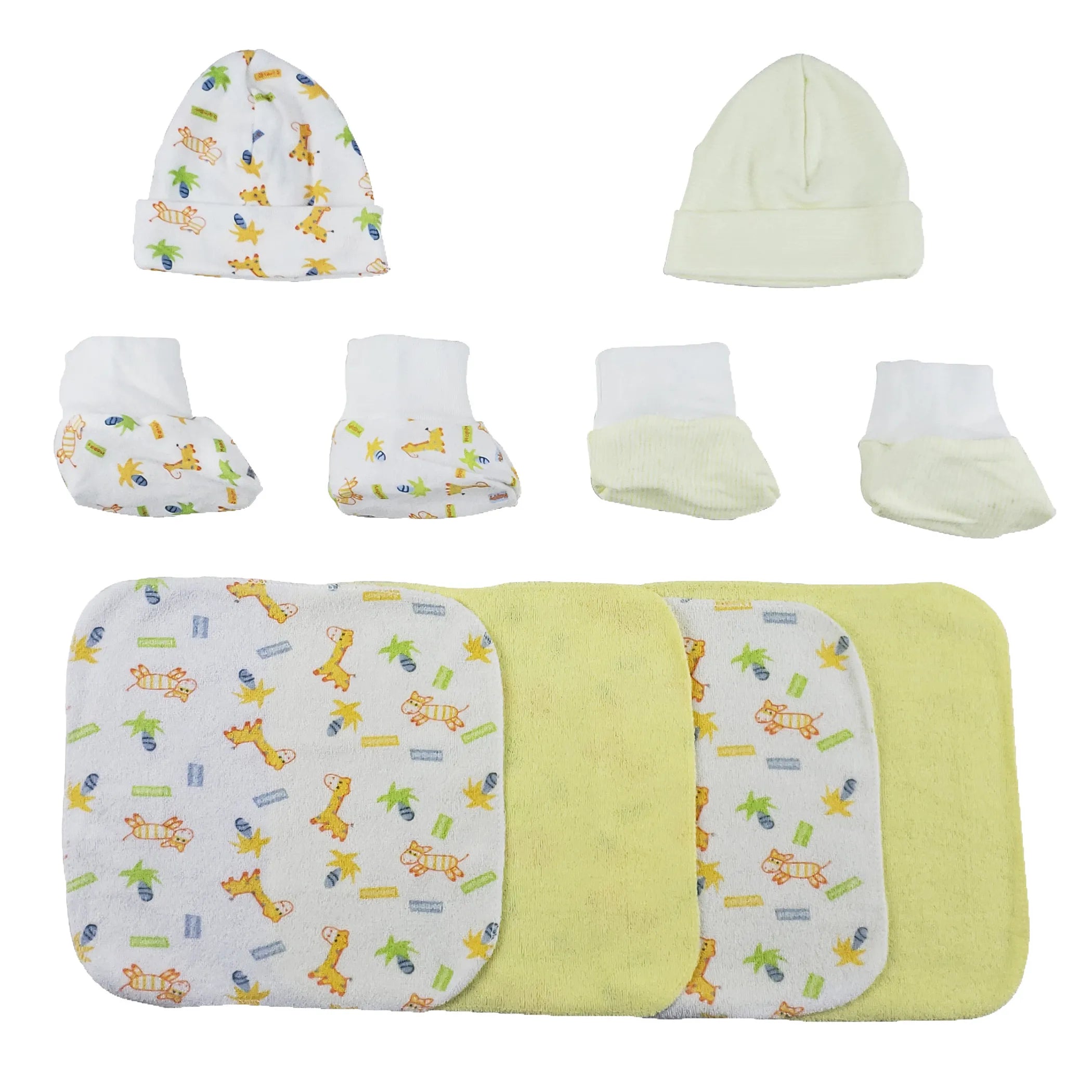 Bambini Two Rib Knit Infant Caps And Booties Sets And Four Washcloths - 8 Piece Set