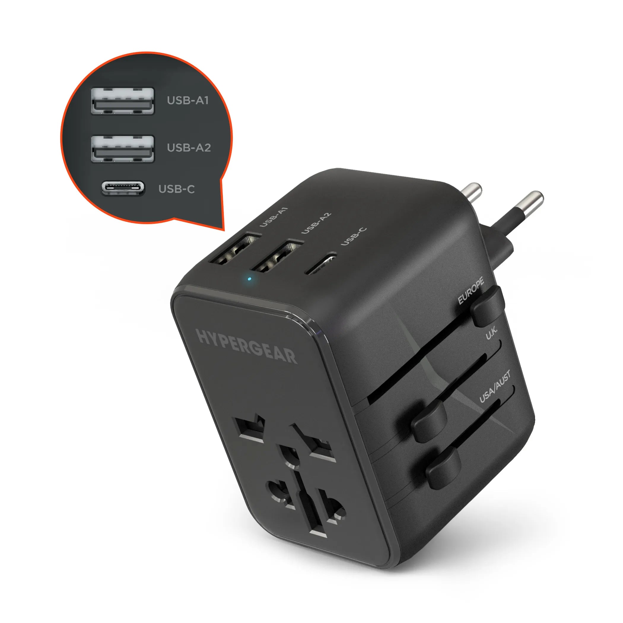 Hypergear Worldcharge Universal Travel Adapter With Usb-C