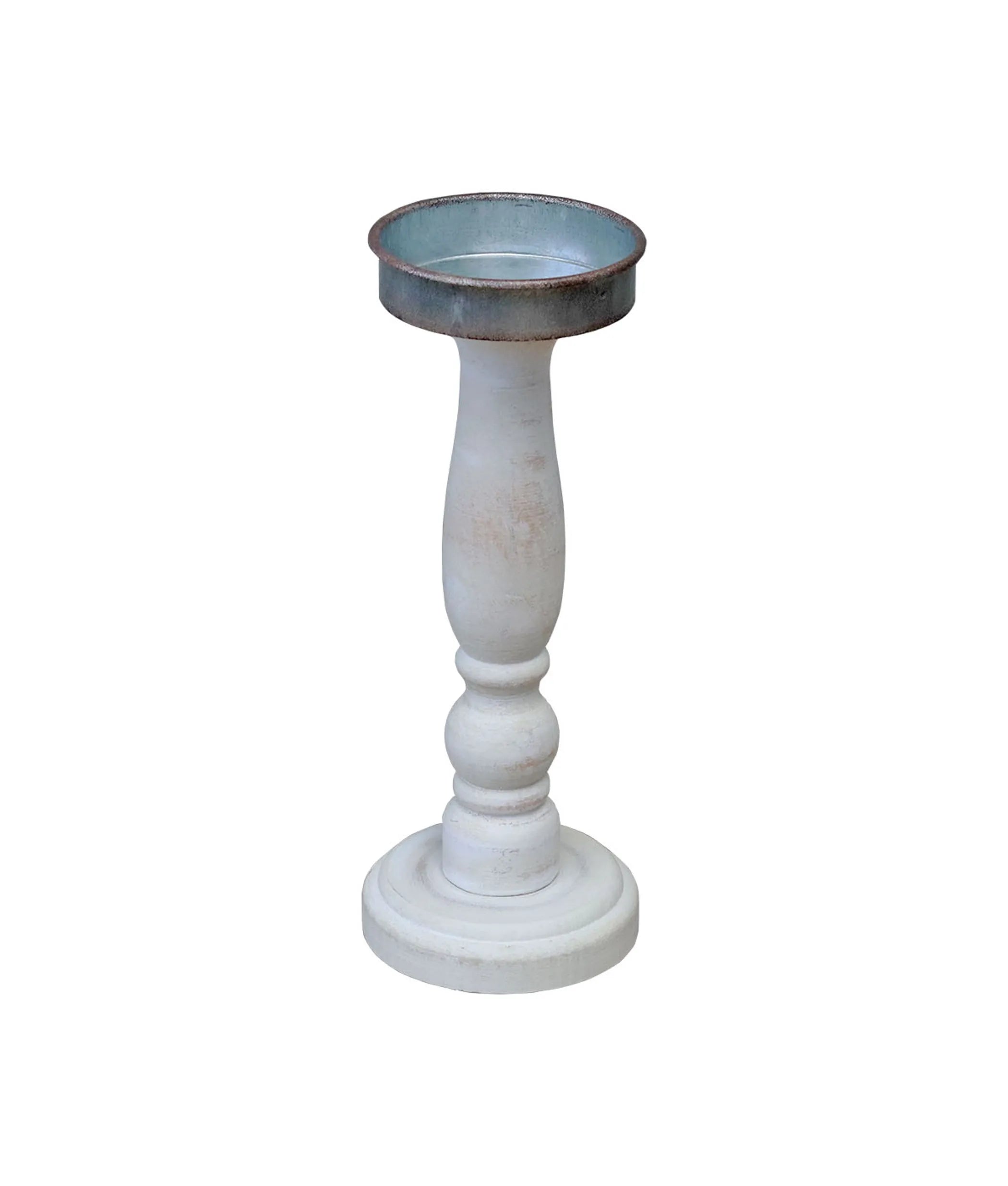 White Distressed Carved Wooden Pillar Candle Holder For Table Mantle- Shabby Chic Wooden Candle Holder Stick Stand For Christmas Wedding 11-1/4'H