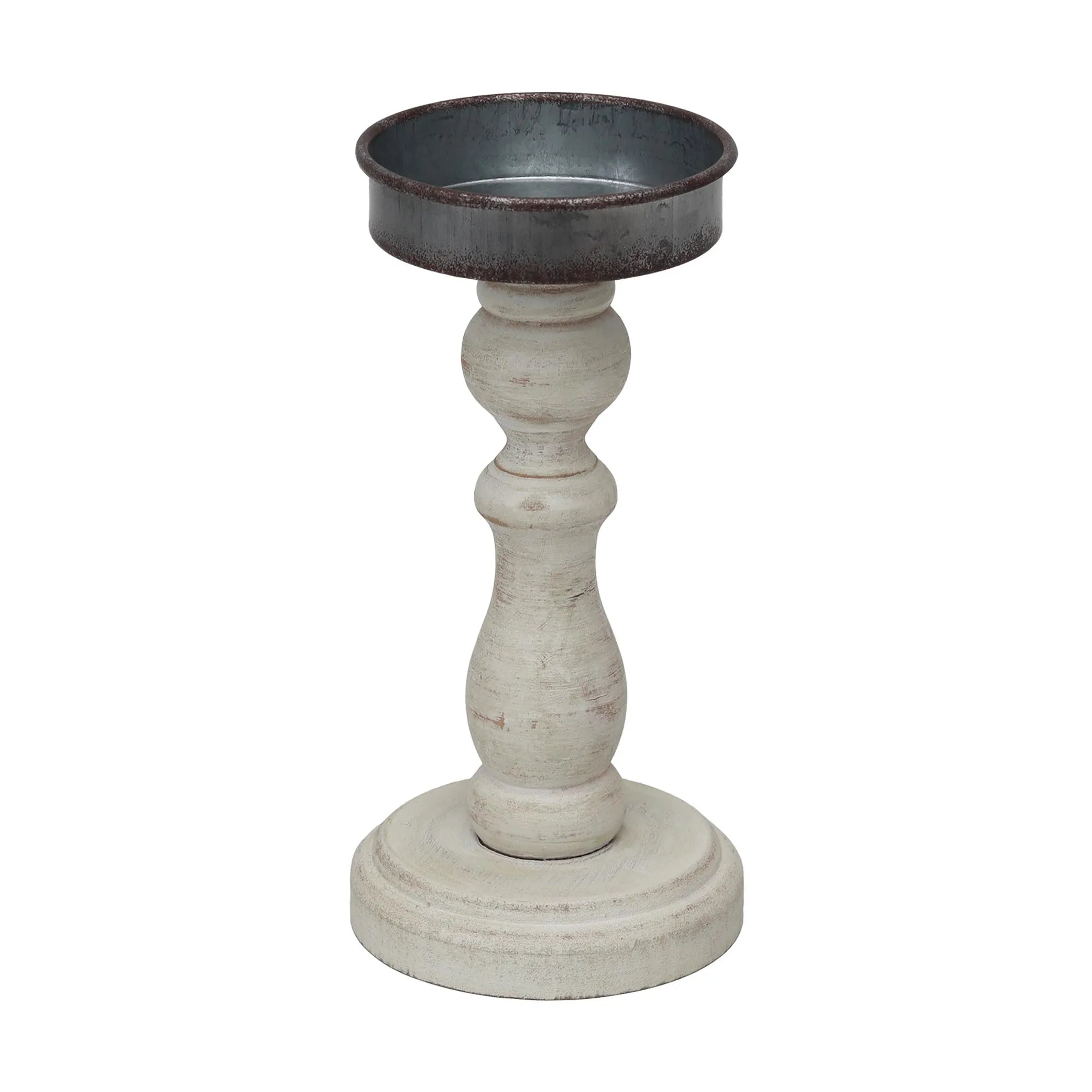 White Distressed Carved Wooden Pillar Candle Holder For Table Mantle- Shabby Chic Wooden Candle Holder Stick Stand For Christmas Wedding 8.875'H