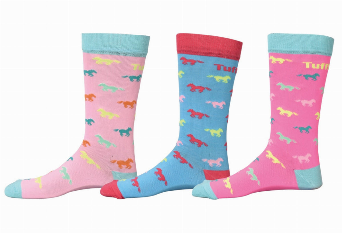 Tuffrider Neon Pony Kids Socks - 3 Pack