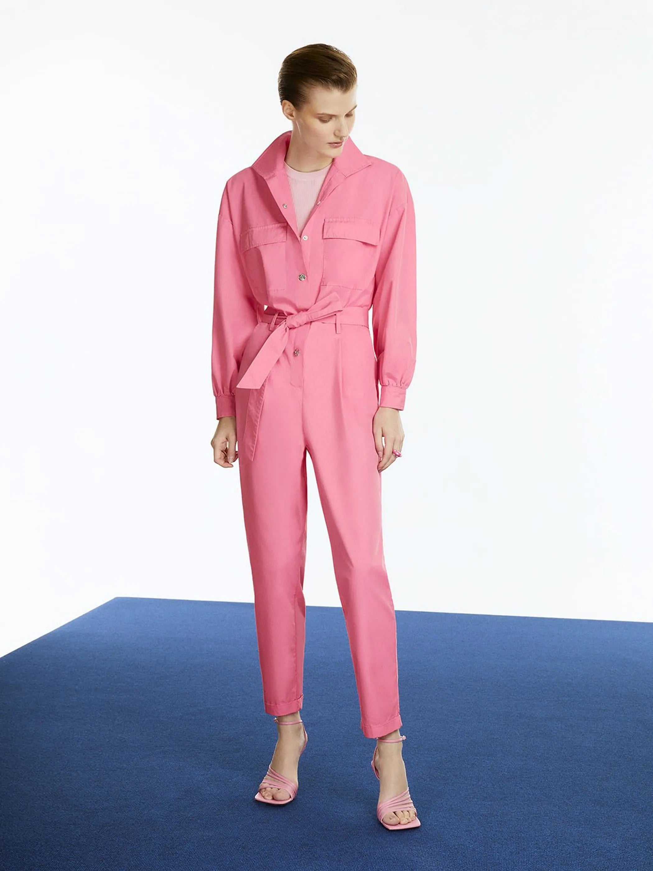 Cuffed Hem Belted Jumpsuit