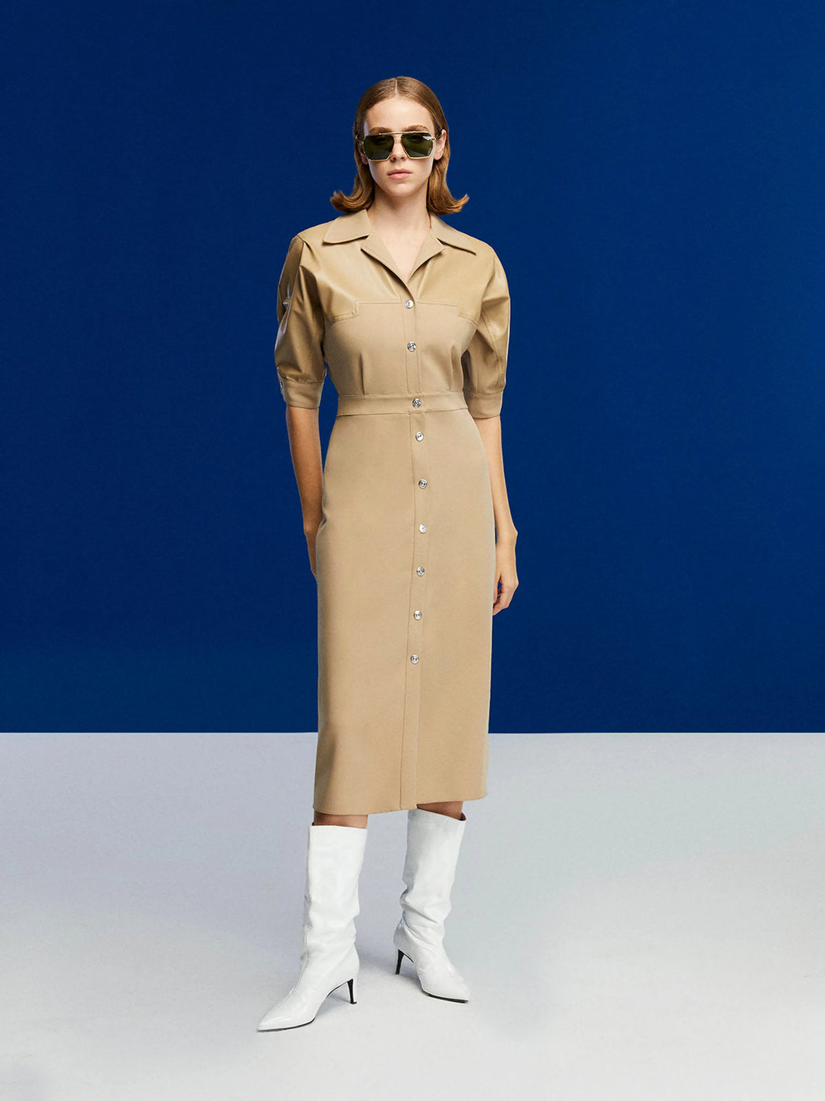 Leather Trim Midi Dress