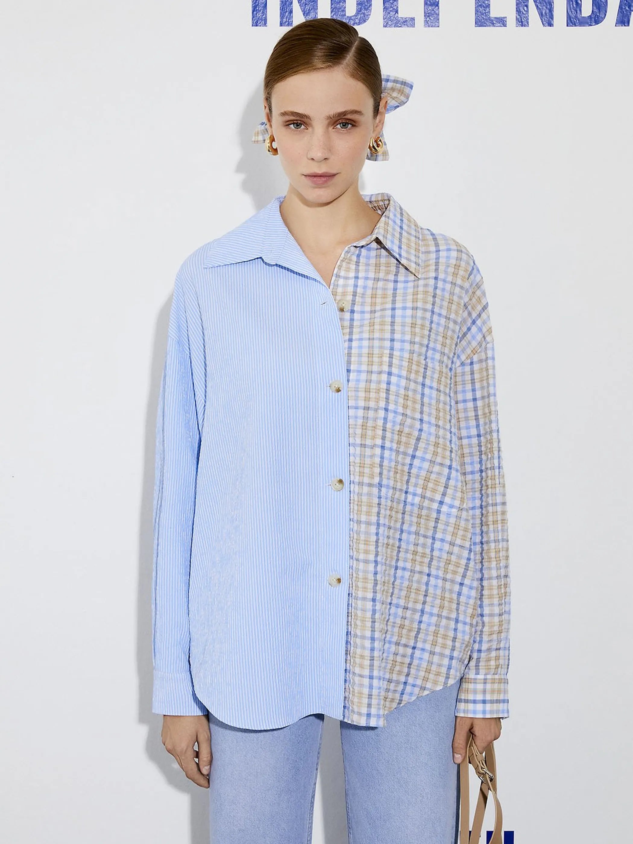 Plaid-Detail Oversized Shirt