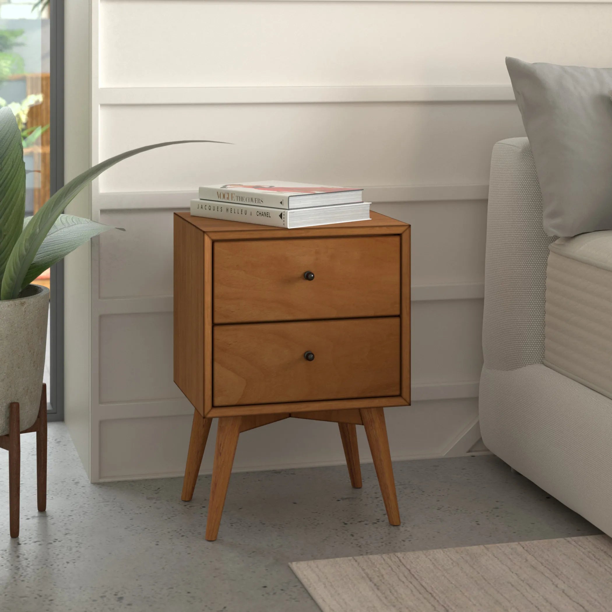 Flynn Mid Century Modern 2 Drawer Nightstand