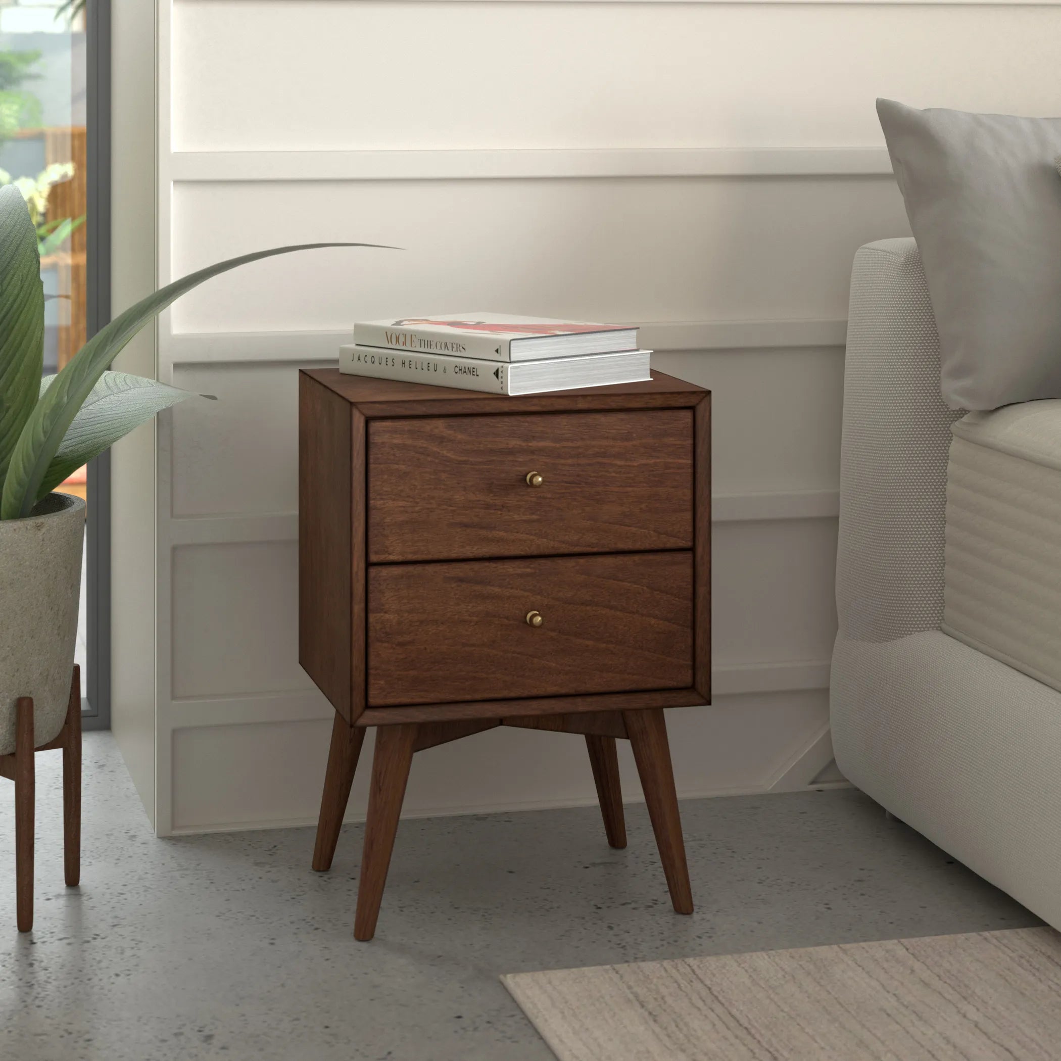 Flynn Mid Century Modern 2 Drawer Nightstand