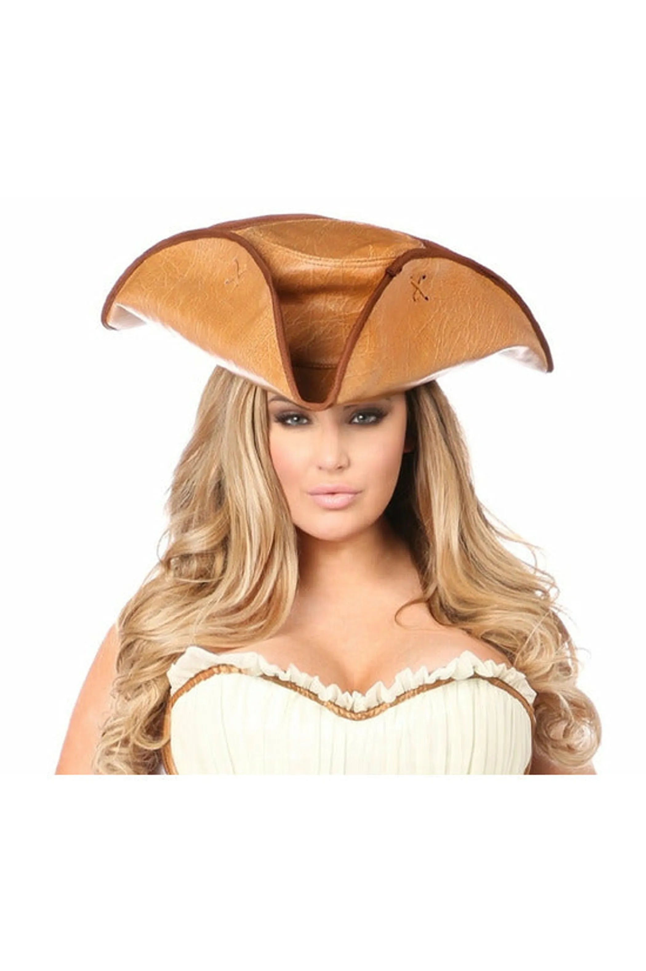 Camel Faux Leather Pirate Hat