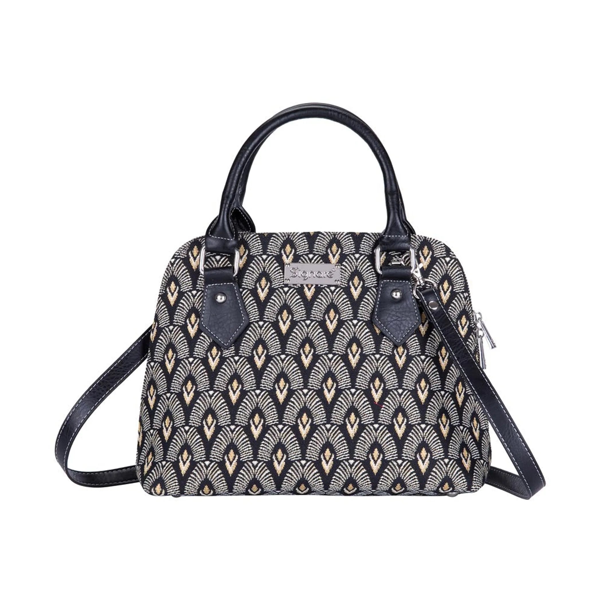 Black And White Luxor Convertible Top Handle Purse Handbag