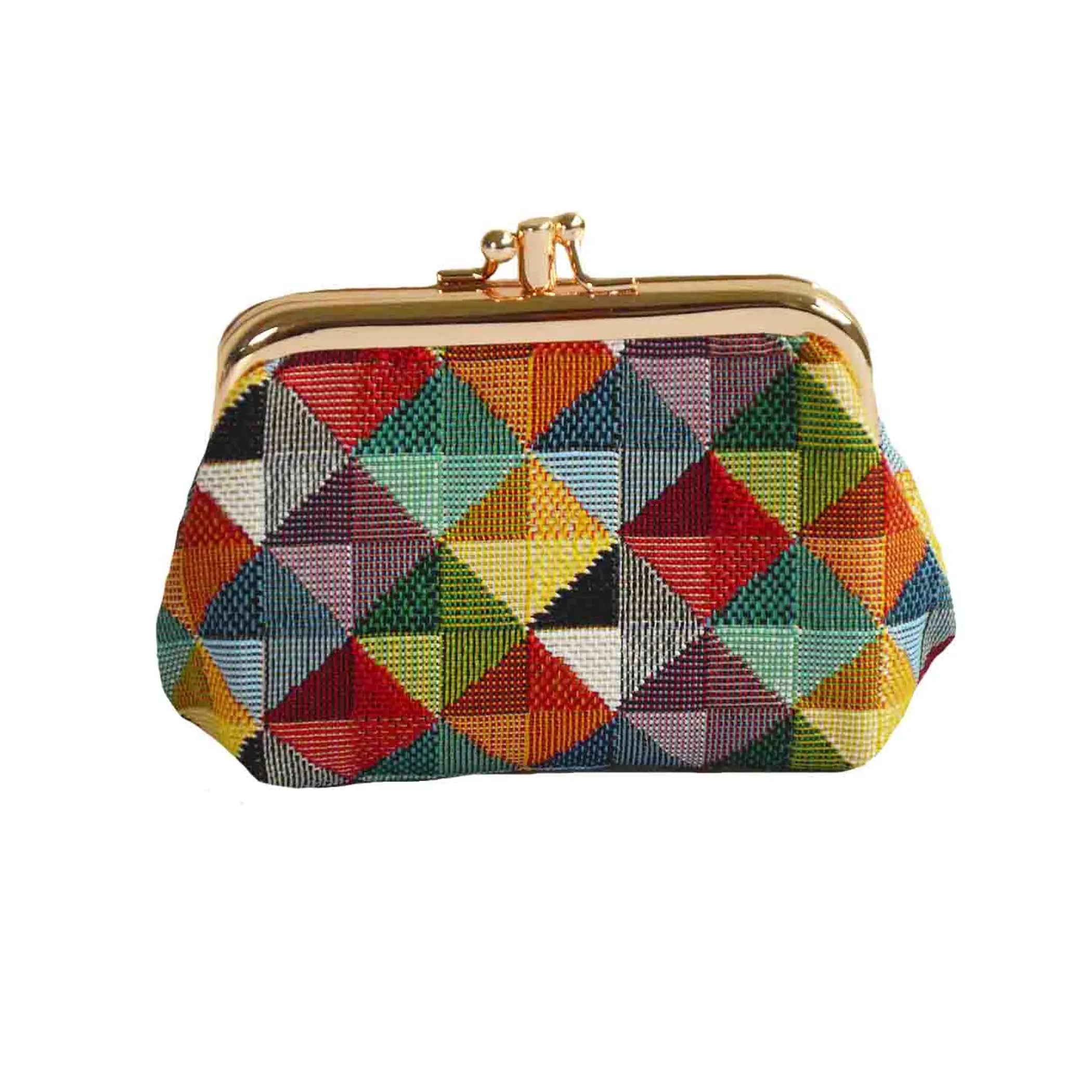 Multicolor Triangle Coin Clasp Frame Purse Wallet