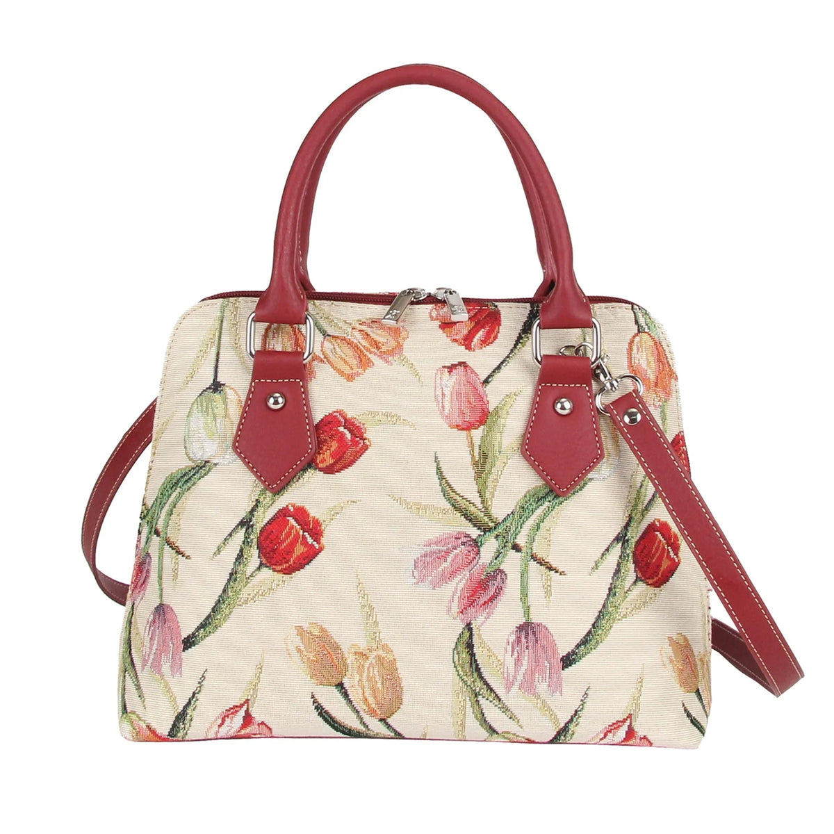Tulip White Convertible Top Handle Purse Handbag