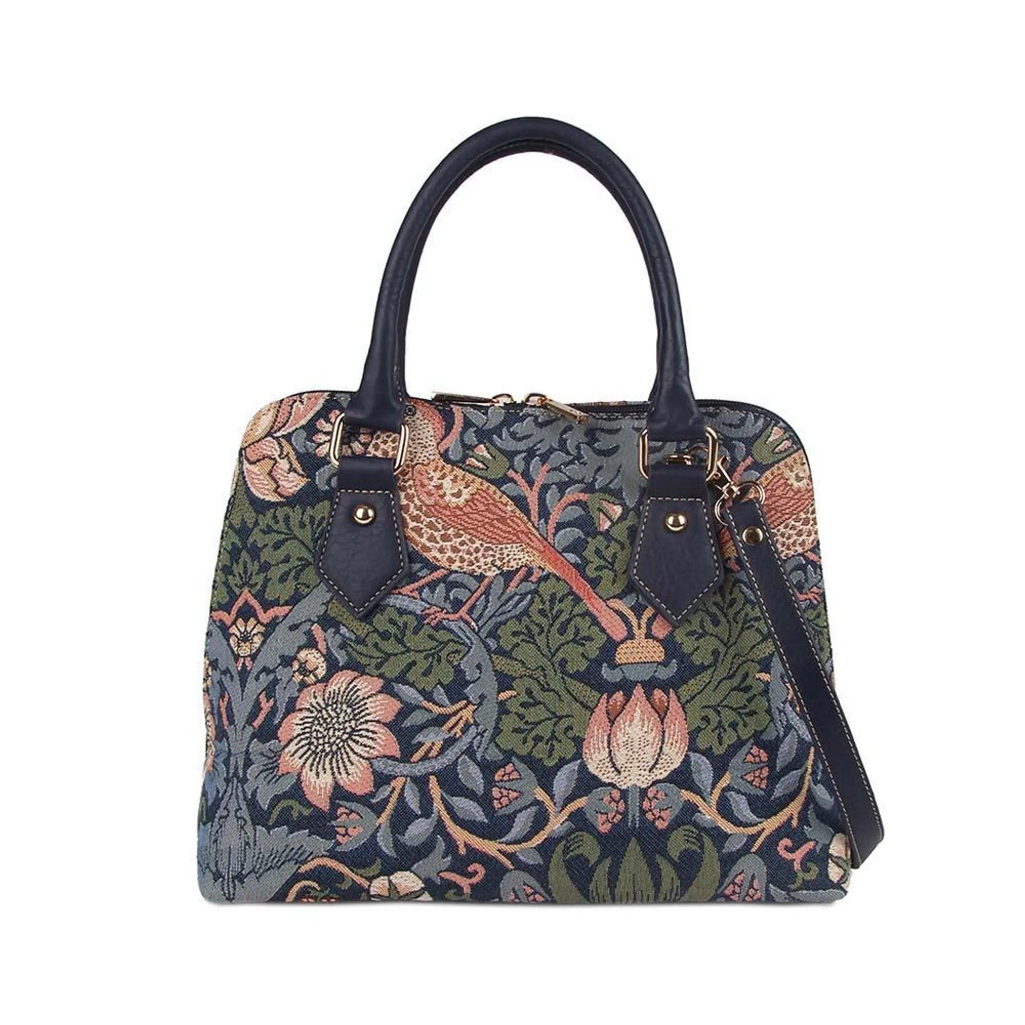 William Morris Strawberry Thief Blue Convertible Top Handle Purse Handbag