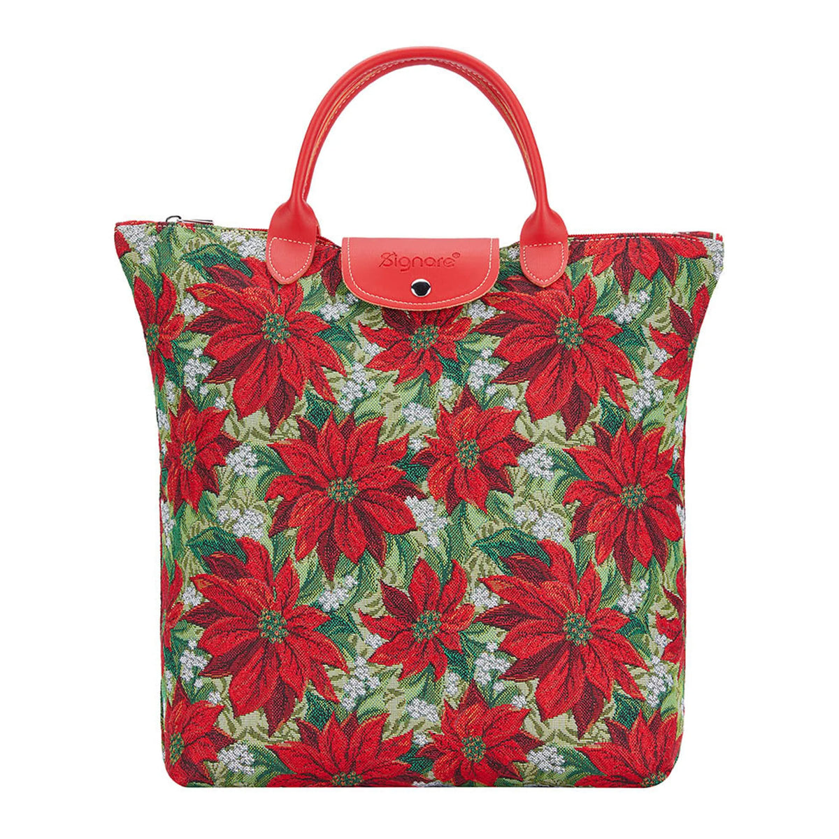 Xmas Poinsettias Foldable Reusable Grocery Bag