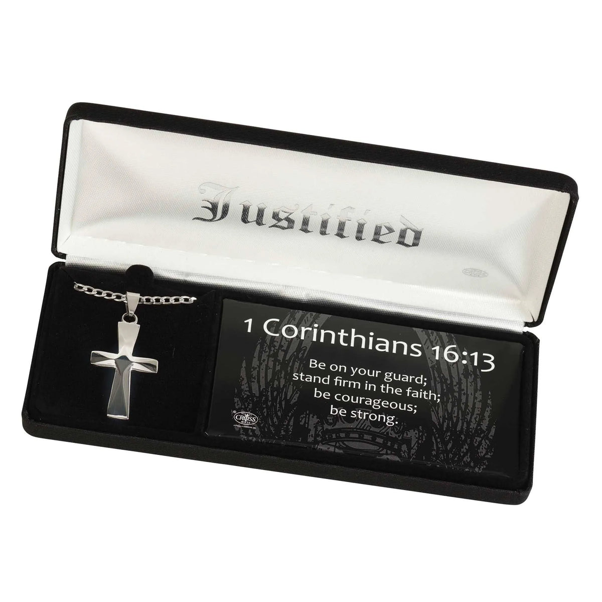 Necklace 1Cor. 16:13 Bevel Cross