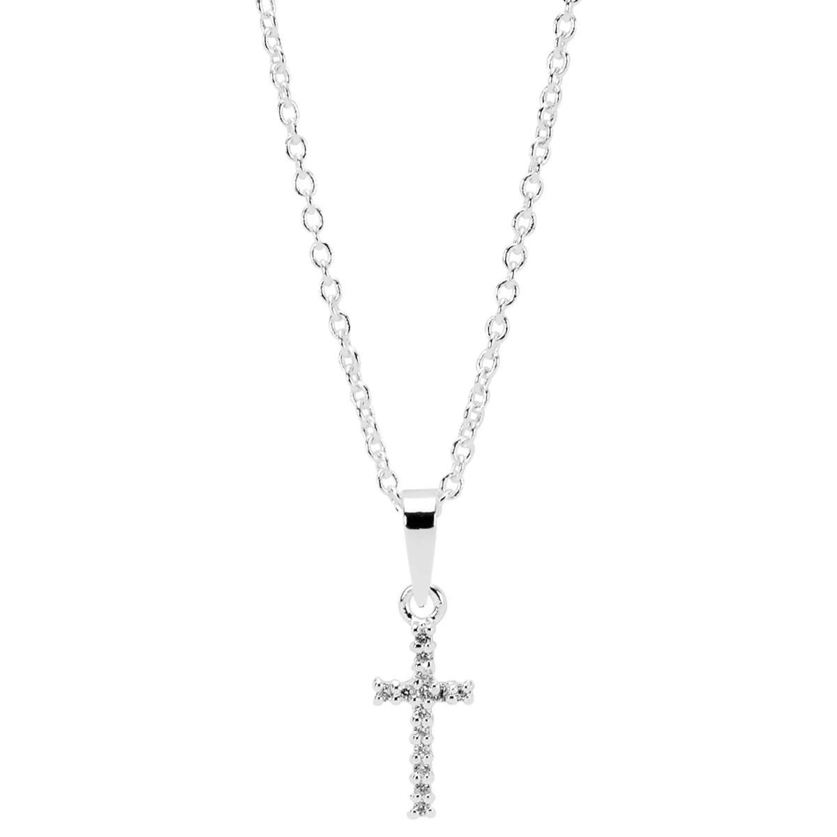 Silver Plated Cubic Zirconia Cross Necklace
