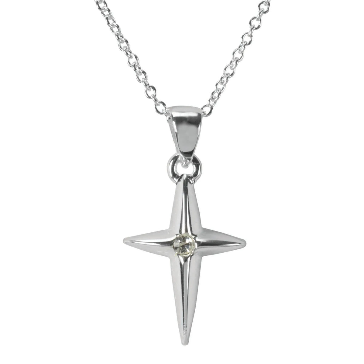 Silver Plated Cubic Zirconia Star Cross Necklace