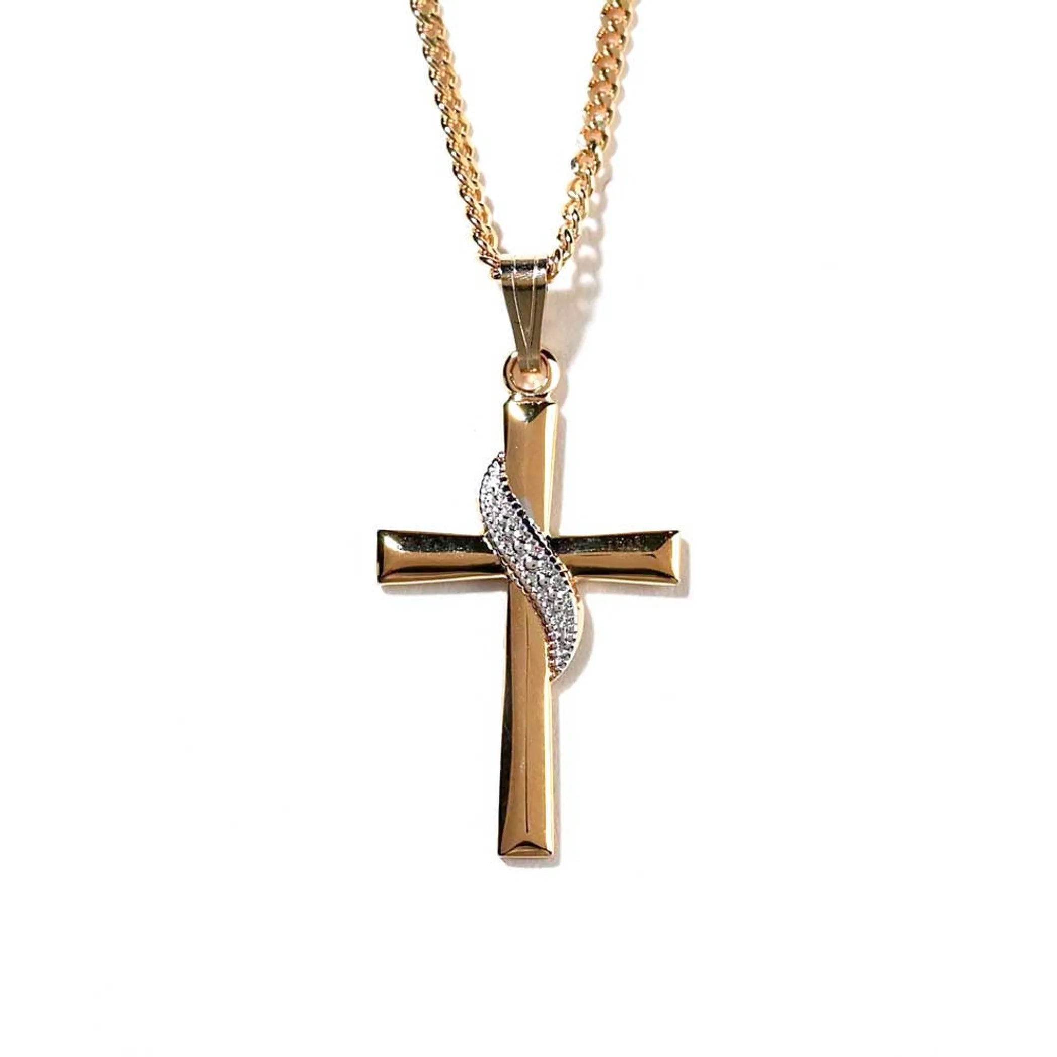 Plated Cross With Sash Necklace