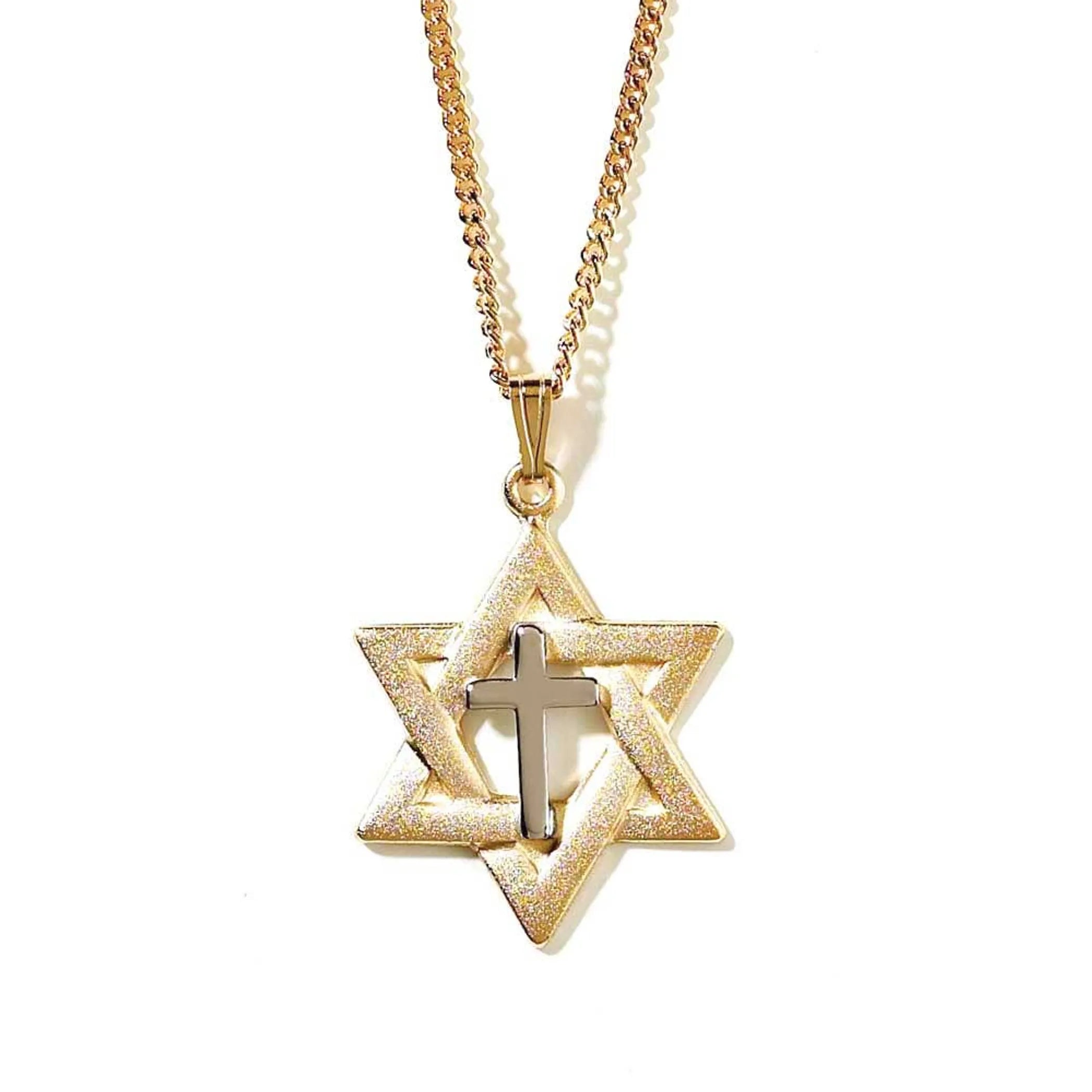 Plated Star Of David With Silver Plated Cross Necklace