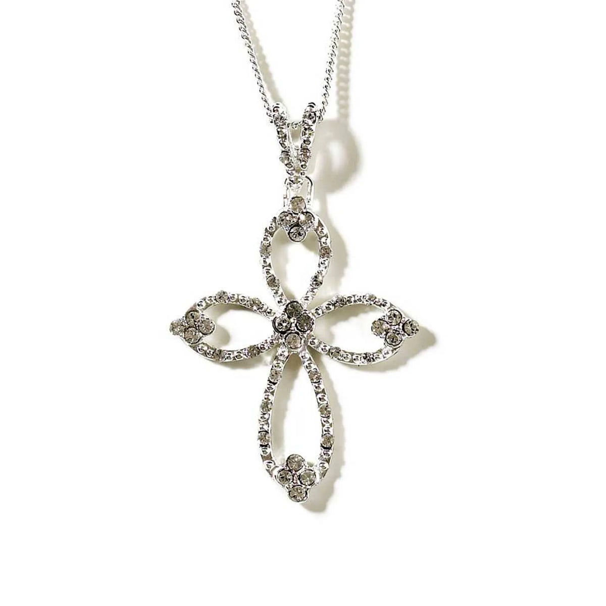 Silver Plated Open Petal Cross Necklace