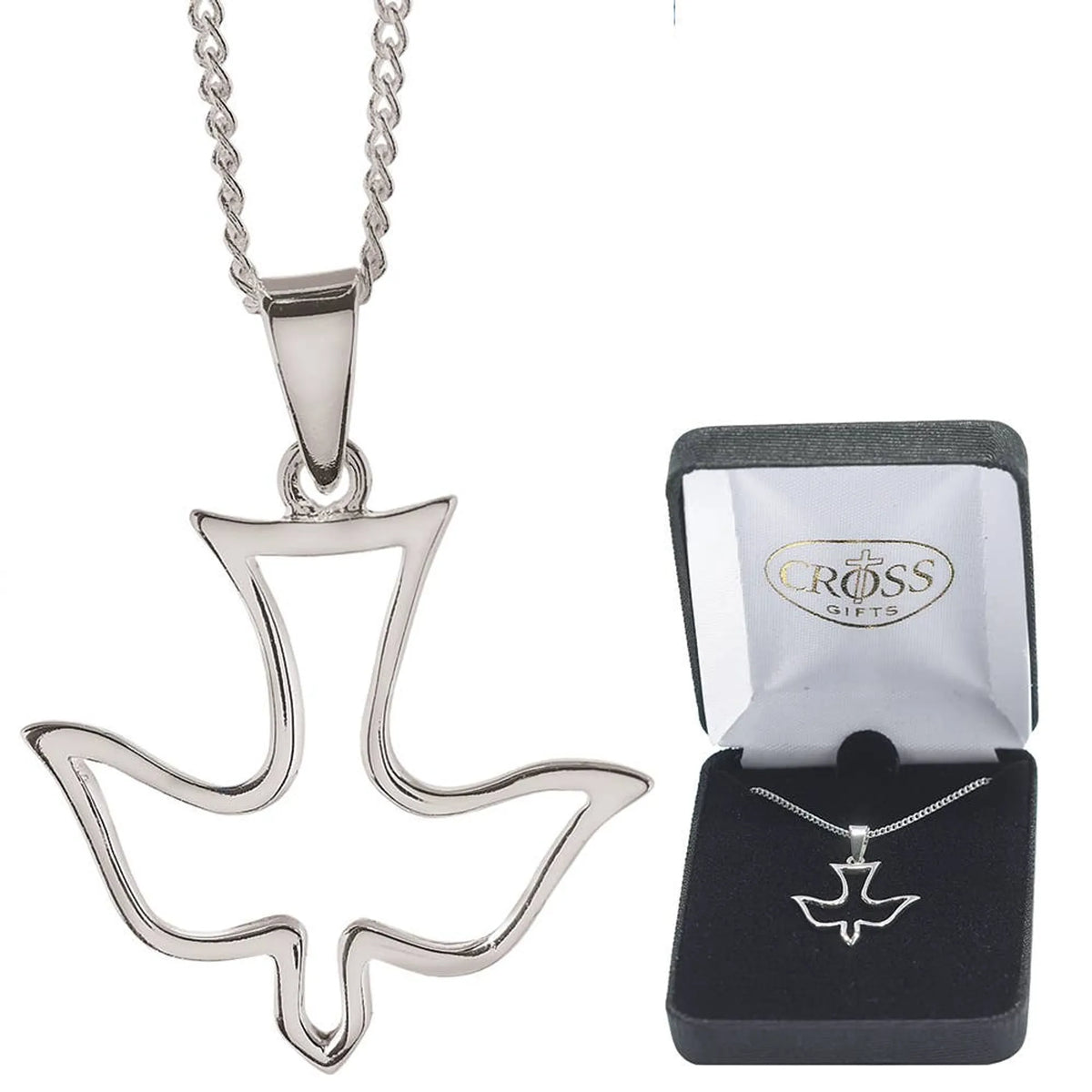 Silver Plated Open Descending Dove Necklace