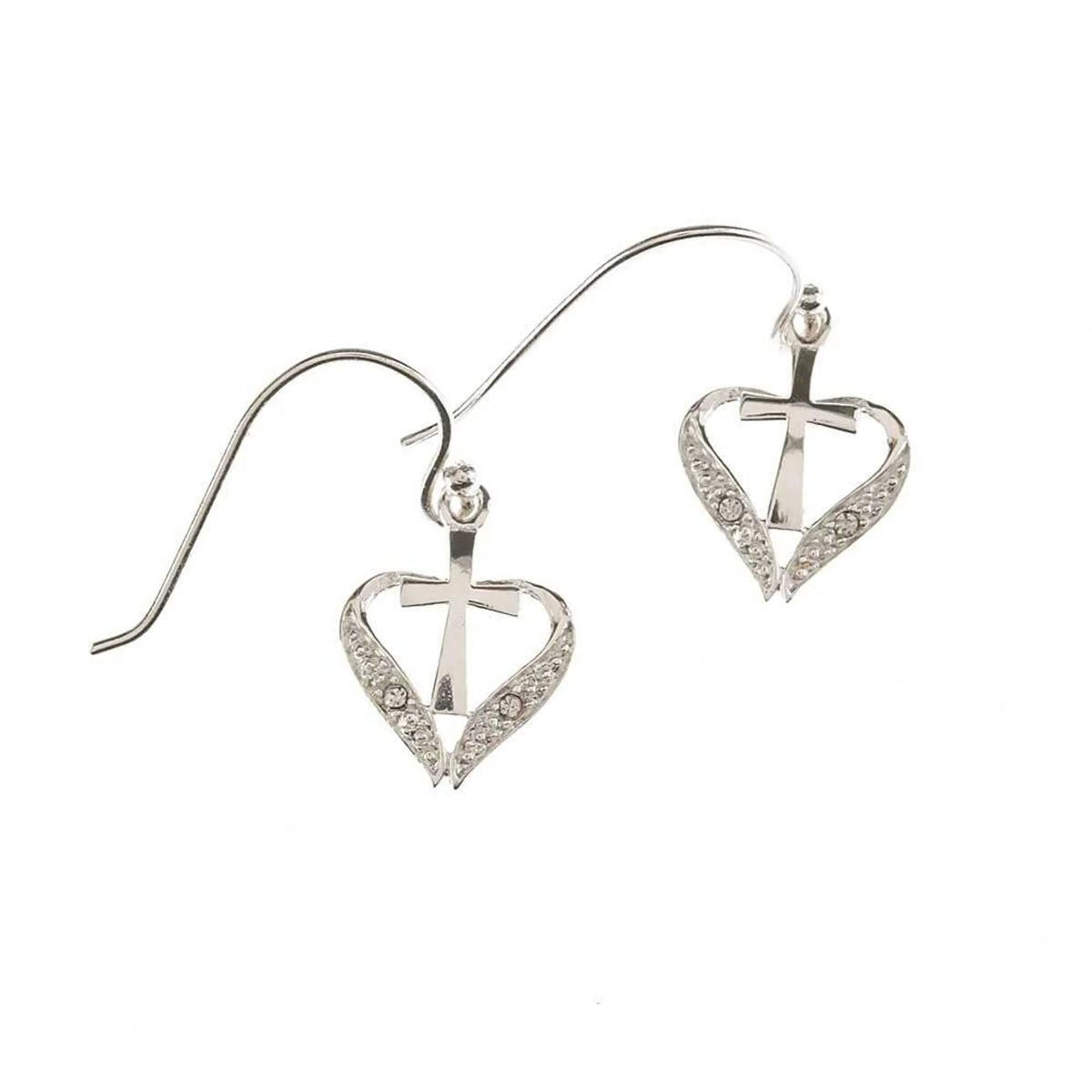 Silver Plated Open Heart Cross Earrings