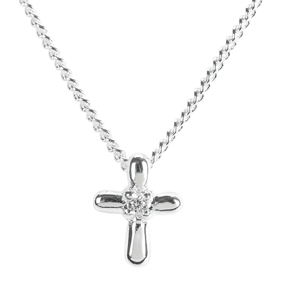 Petal Cross/Cz Silver Plate  Chain