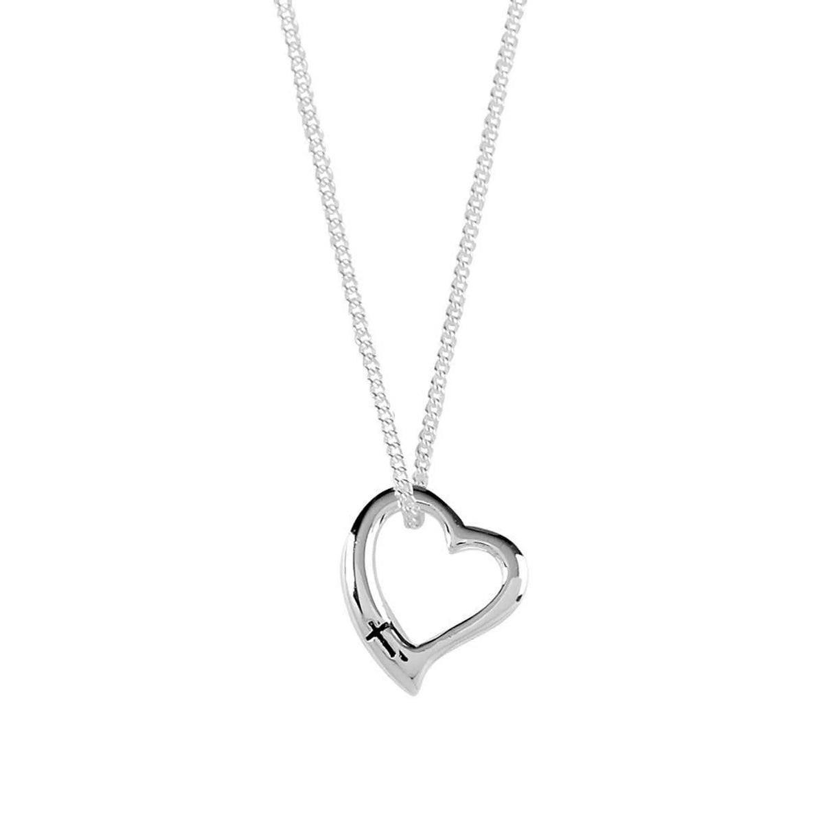 Silver Plated Heart With Cross Necklace